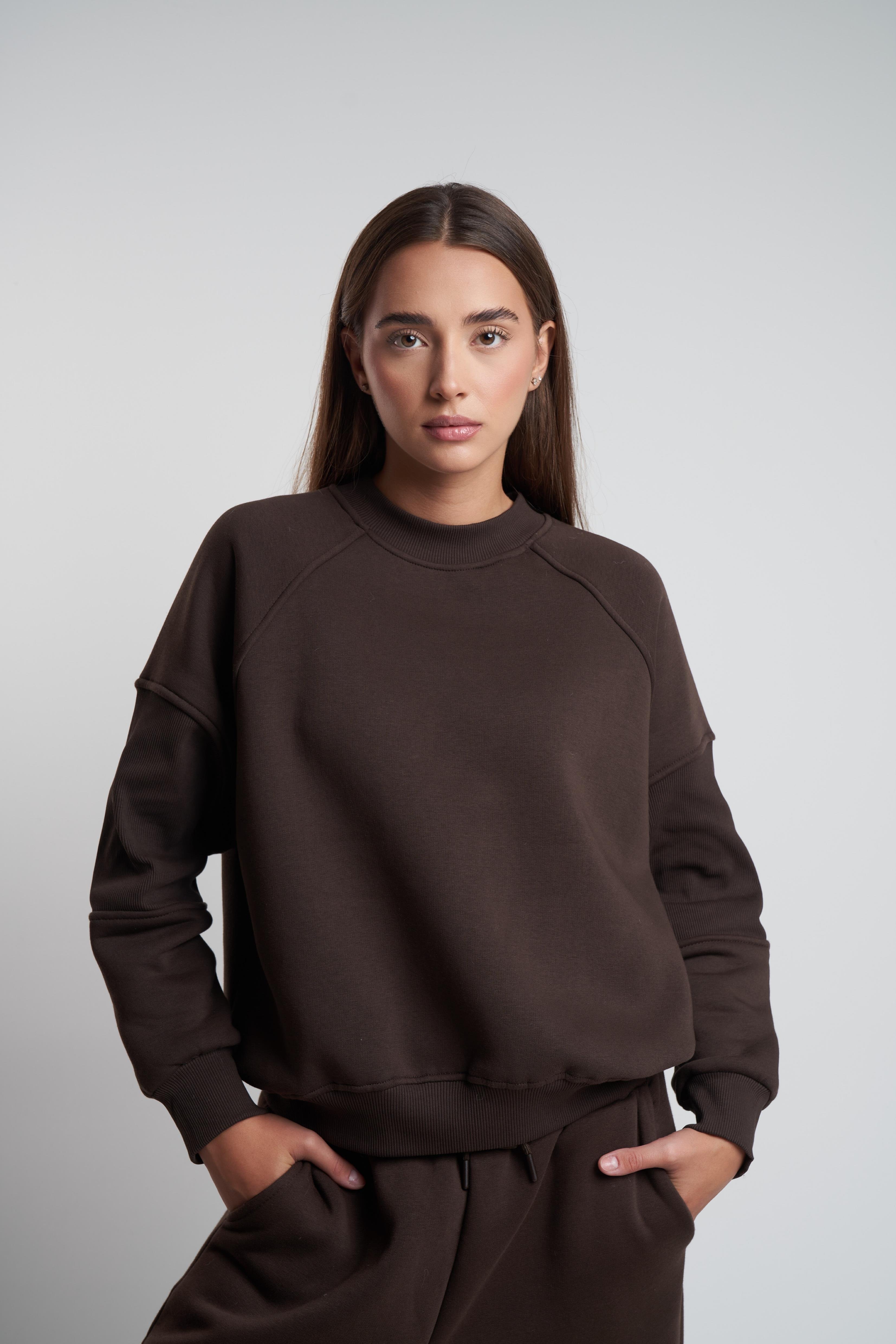 Basic Şardonlu Sweatshirt Kahve