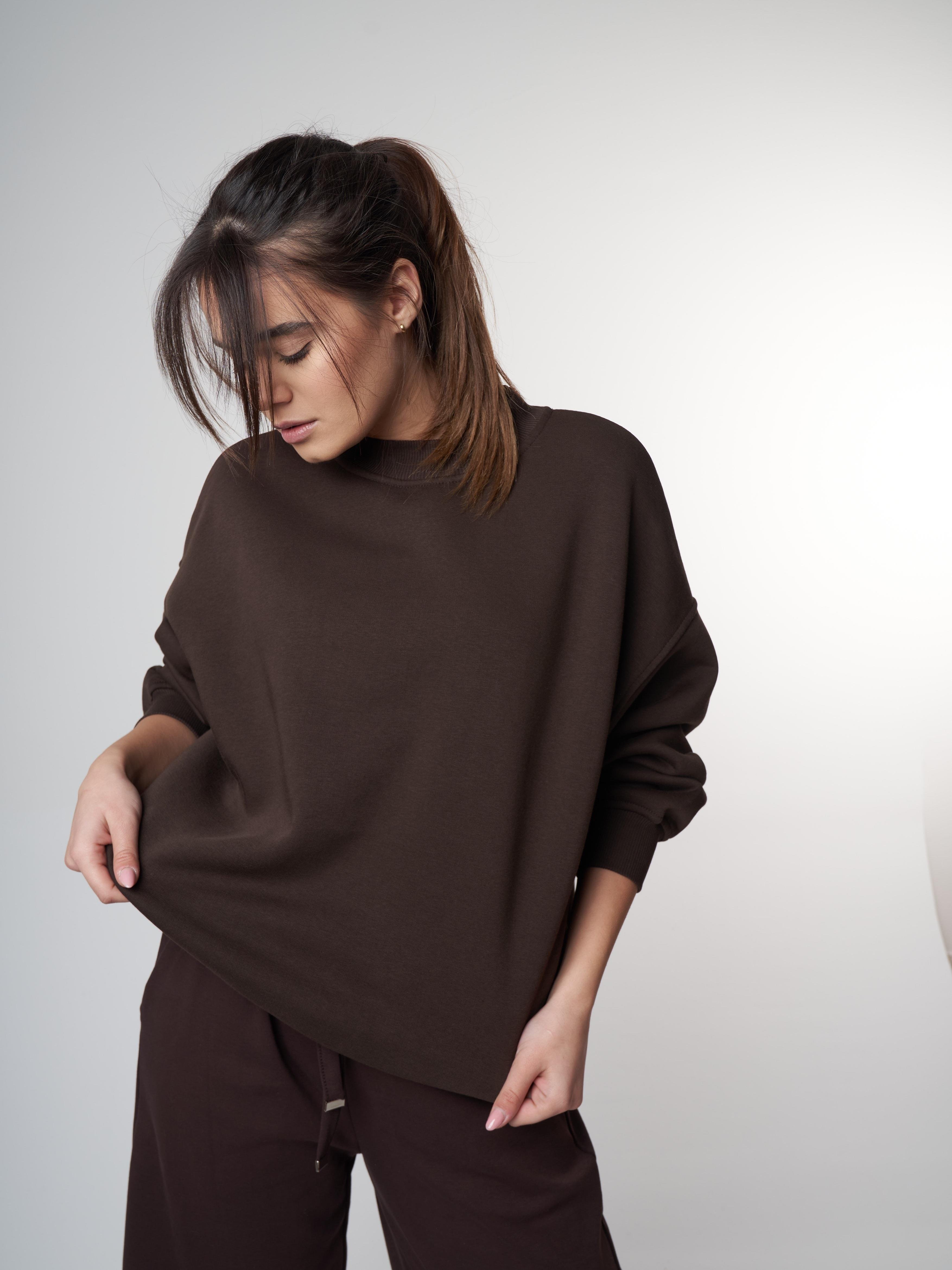 Basic Şardonlu Sweatshirt Kahve