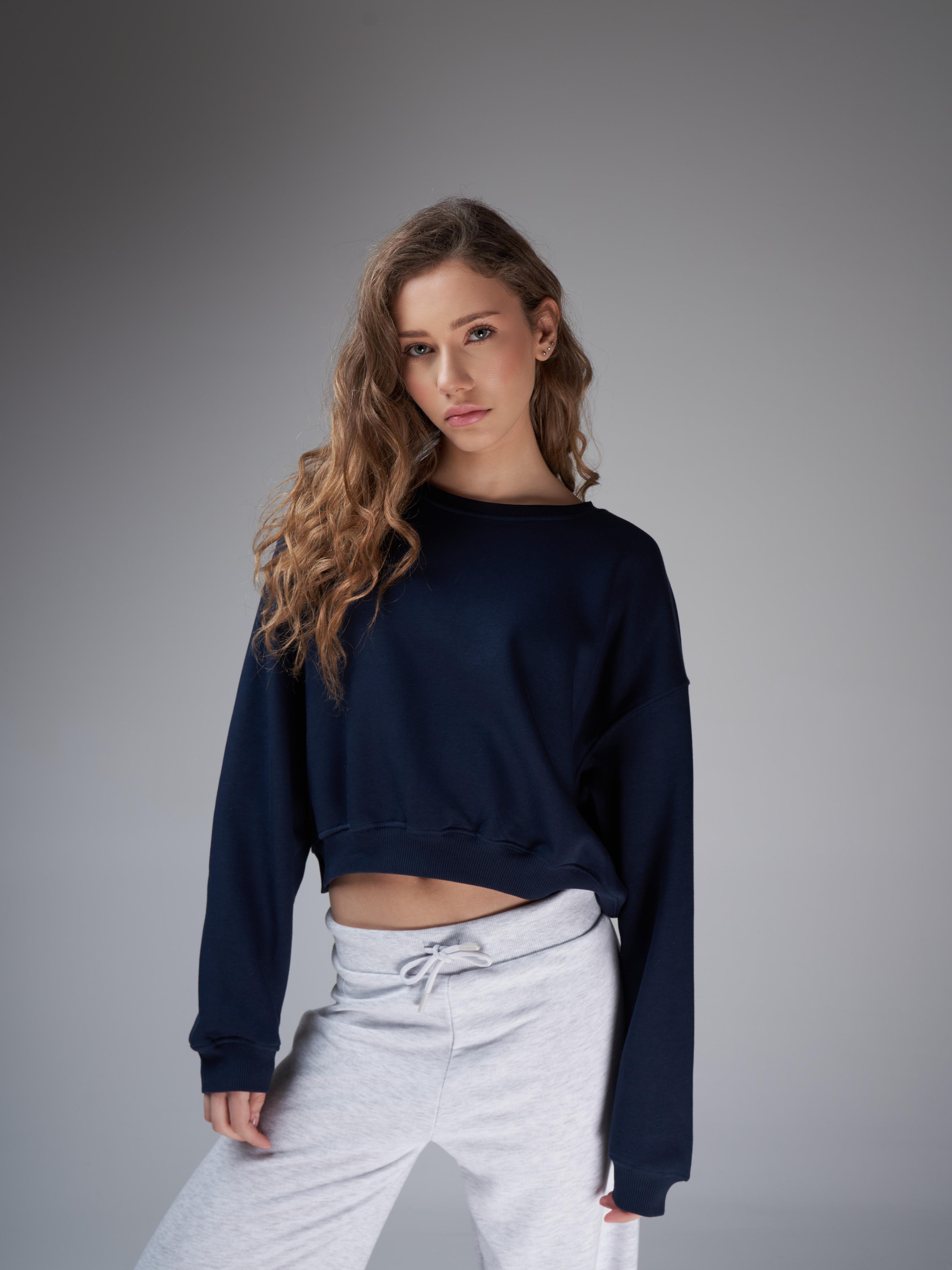 Basic Şardonlu Sweatshirt Lacivert