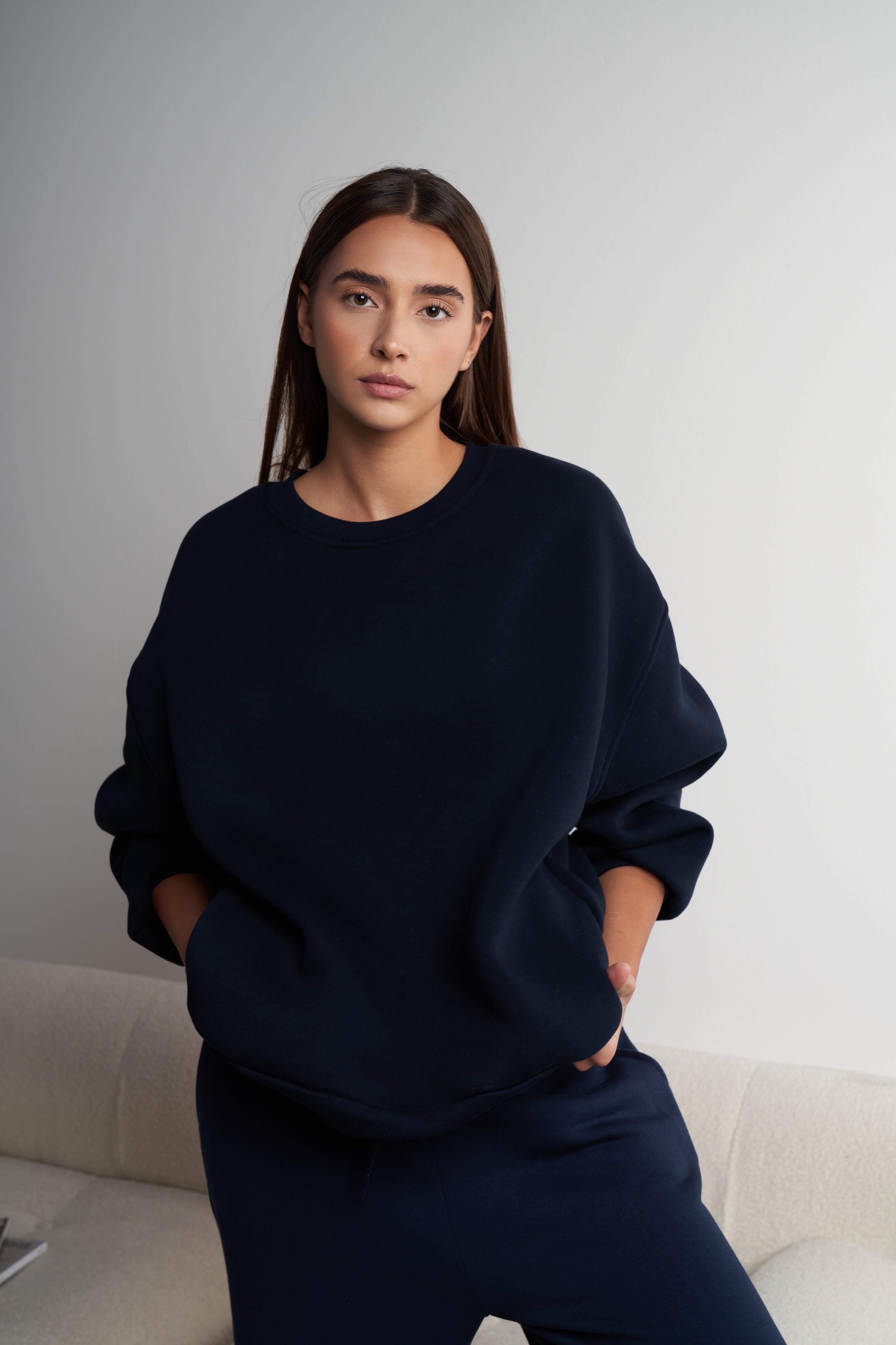 Basic Şardonlu Sweatshirt Lacivert