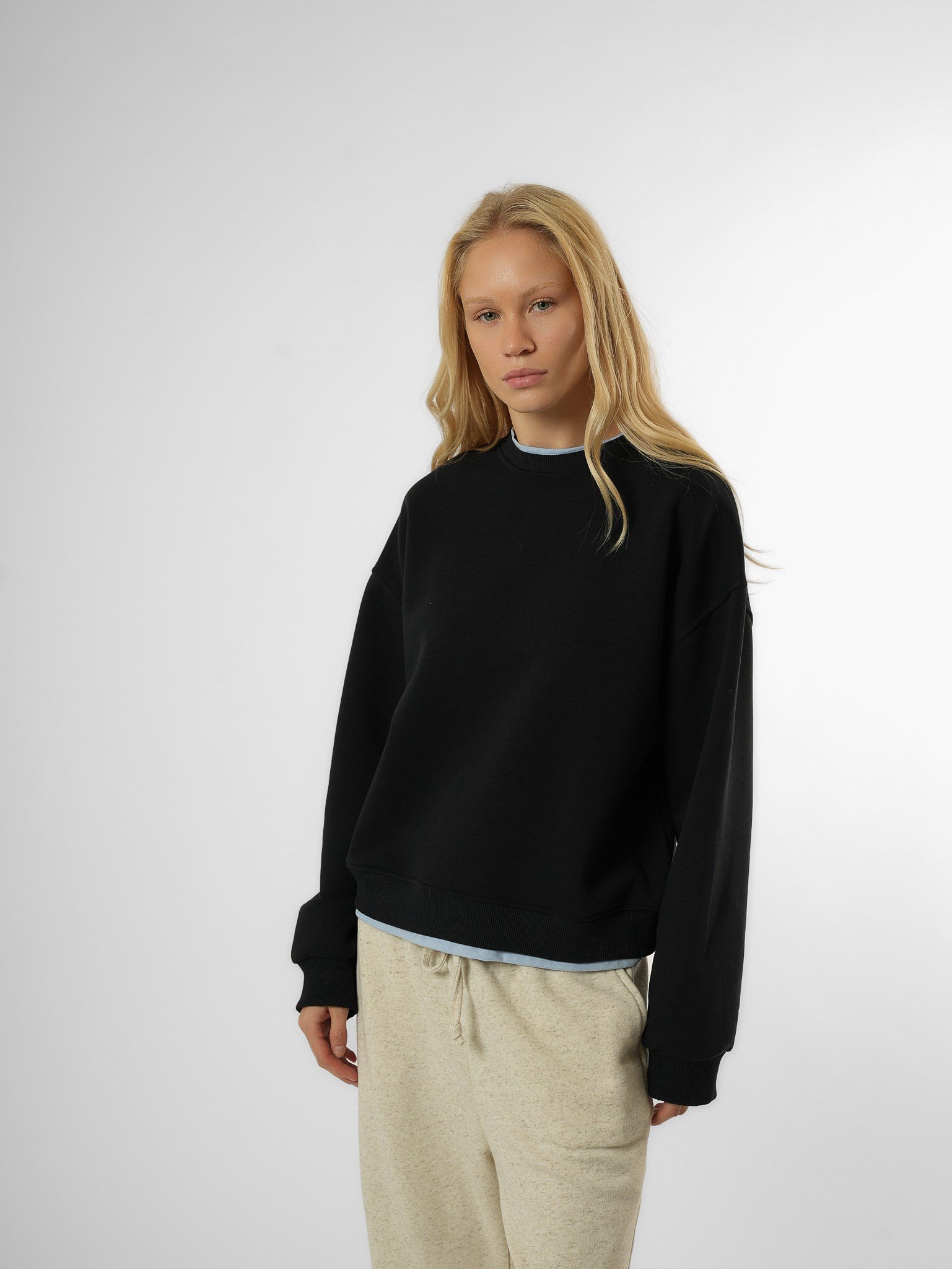 Basic Şardonlu Sweatshirt Lacivert-Bebe Mavi