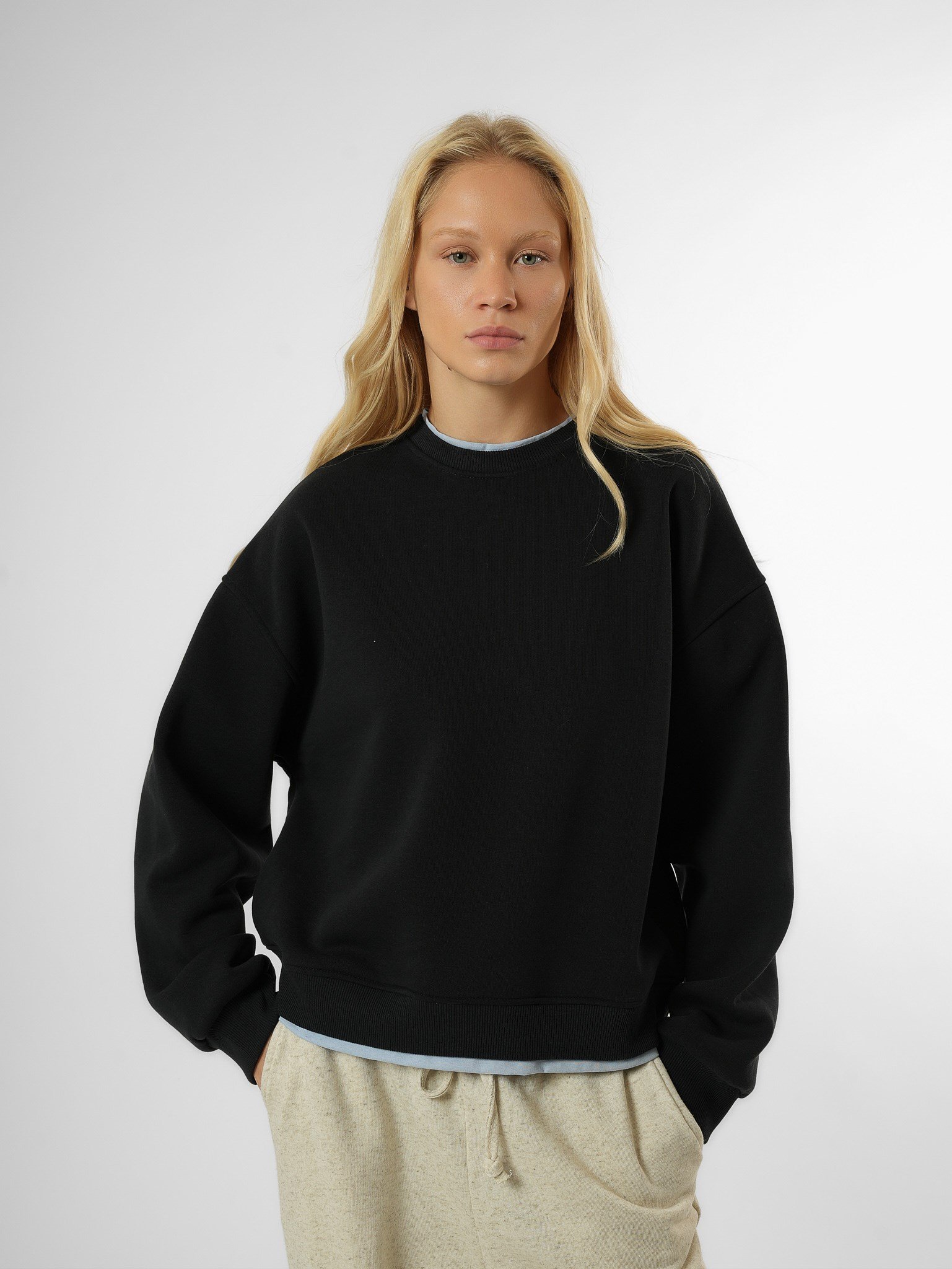 Basic Şardonlu Sweatshirt Lacivert-Bebe Mavi