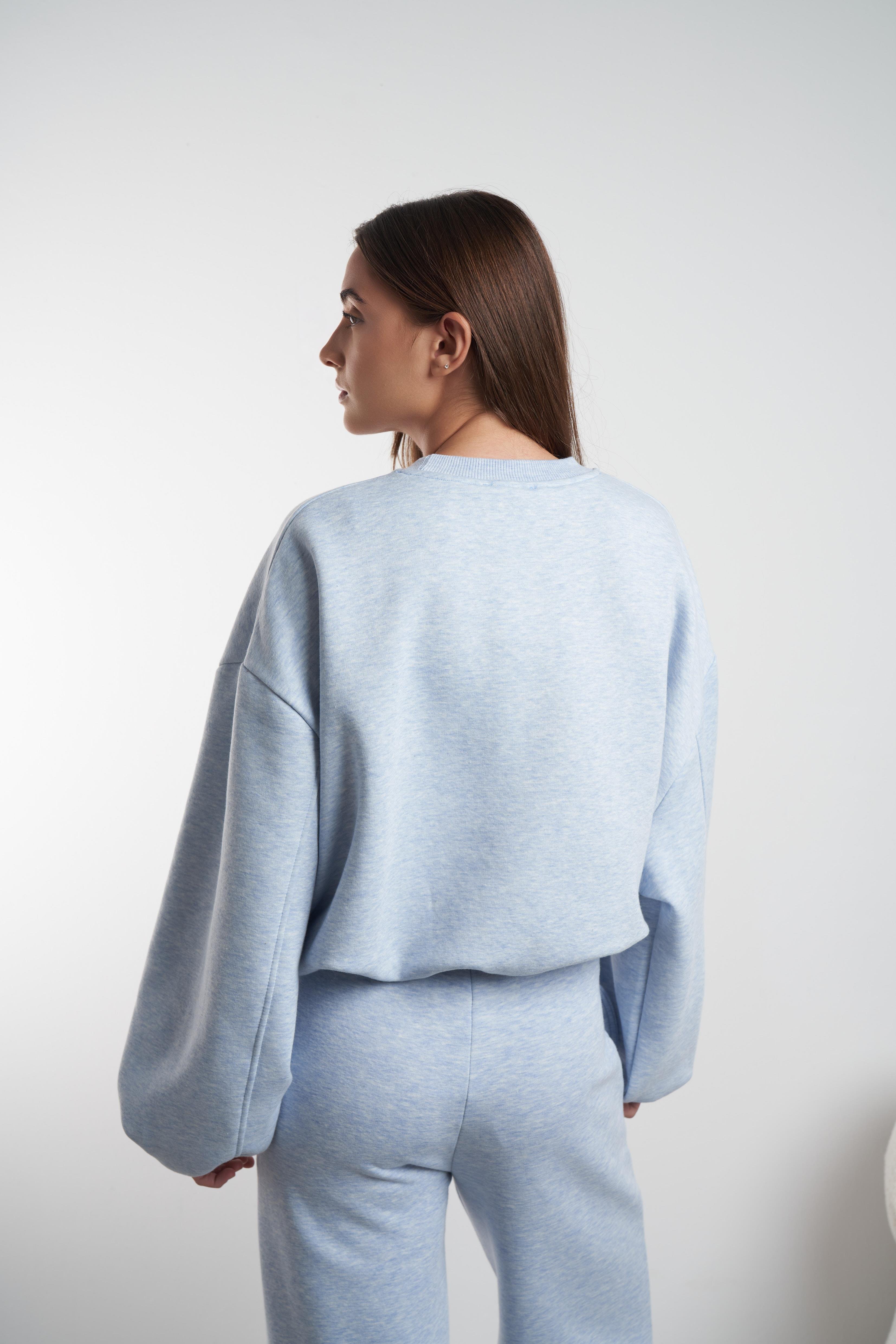 Basic Şardonlu Sweatshirt Mavimelanj