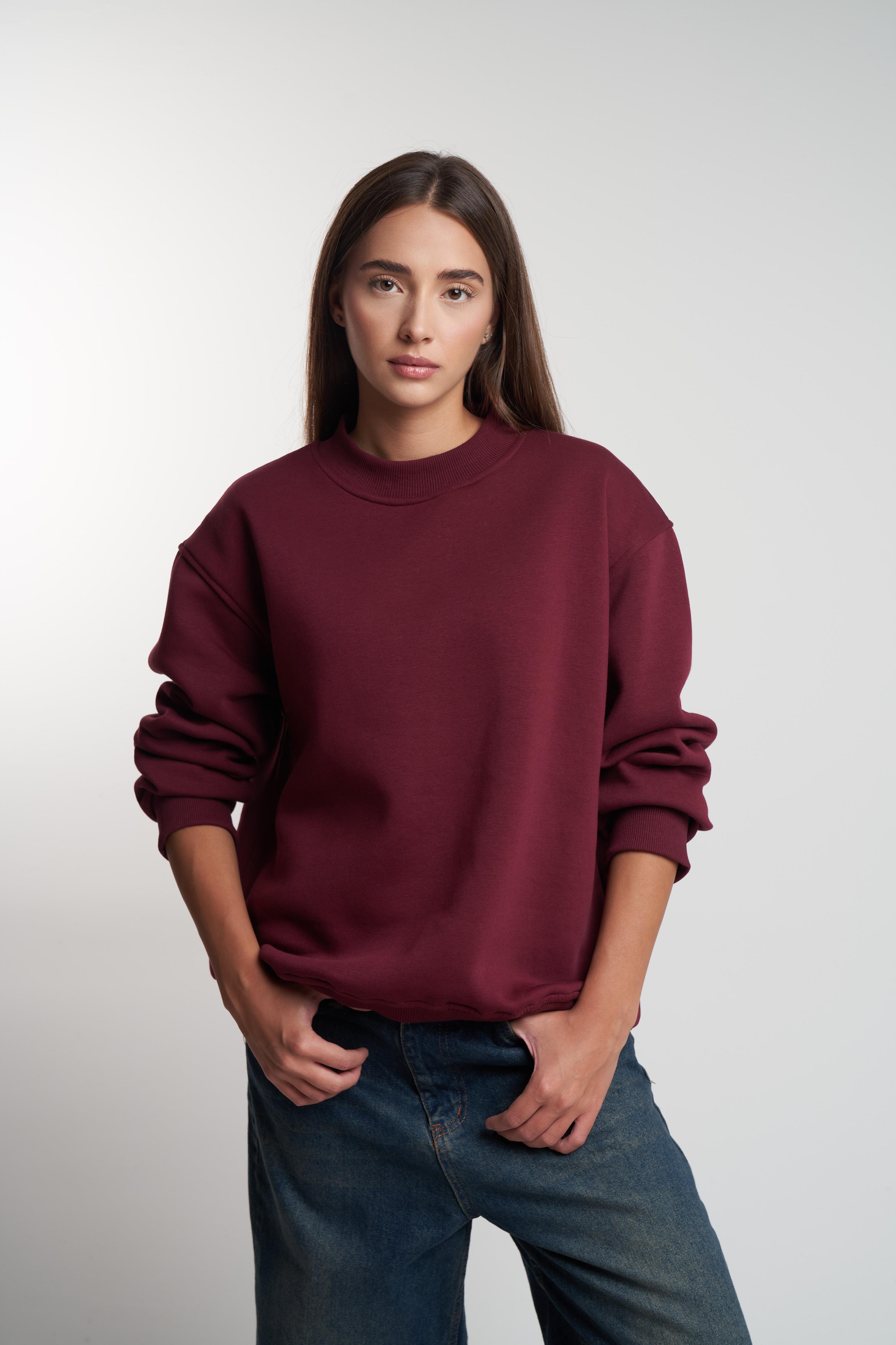 Basic Şardonlu Sweatshirt Mürdüm