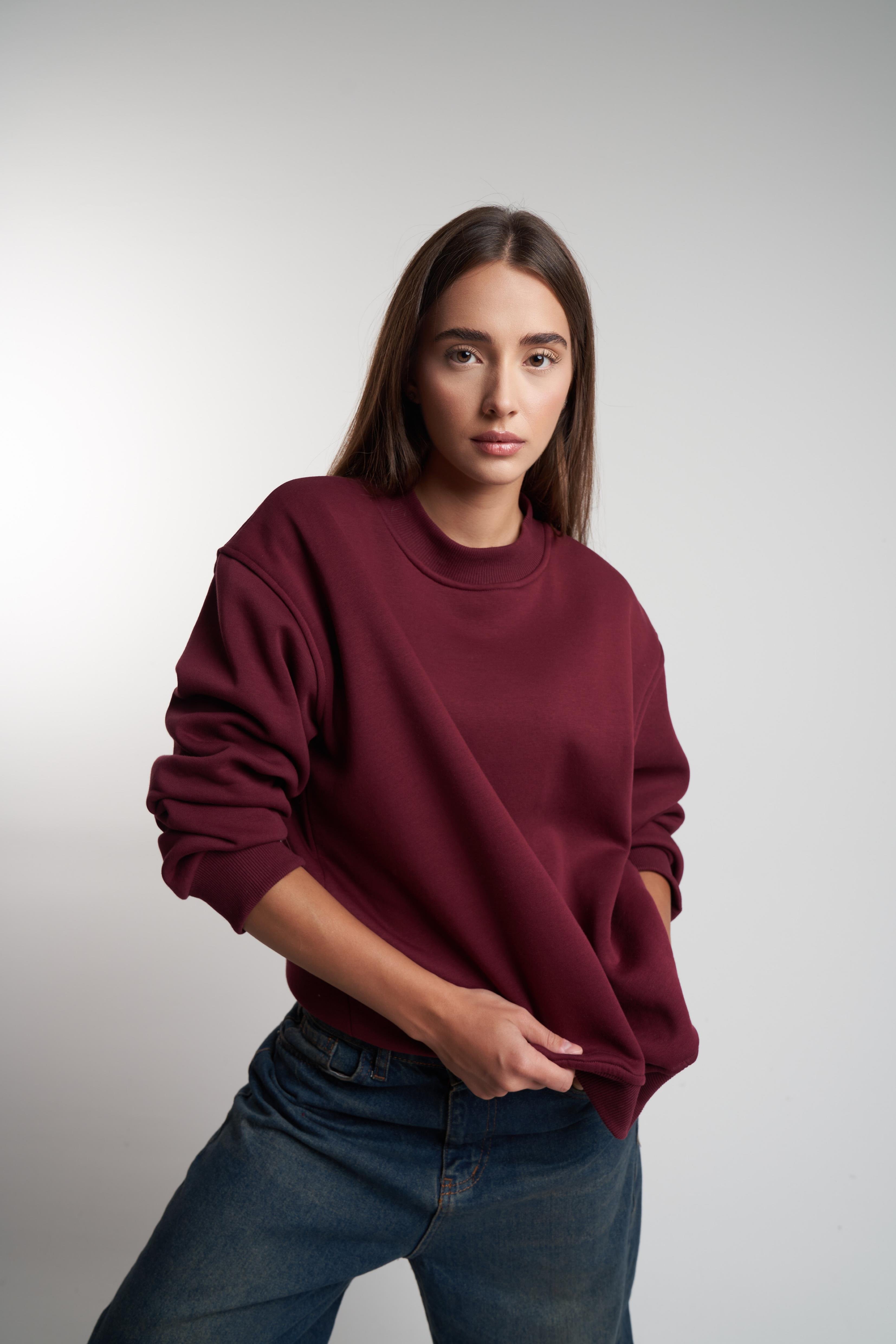 Basic Şardonlu Sweatshirt Mürdüm