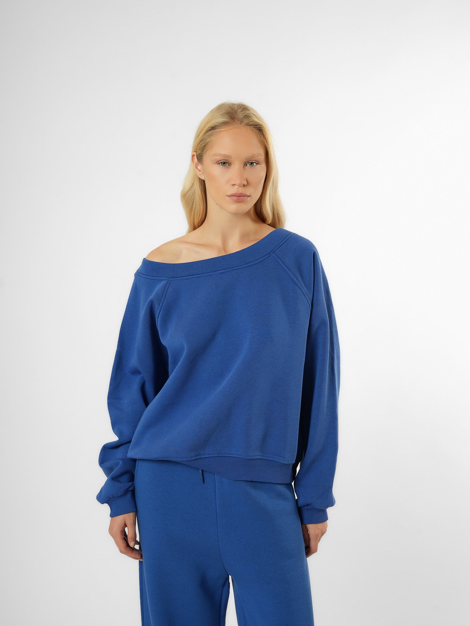 Basic Şardonlu Sweatshirt Sax Mavi
