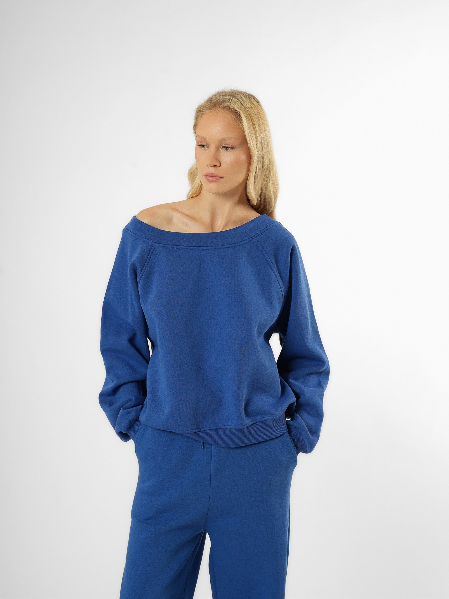 Basic Şardonlu Sweatshirt Sax Mavi