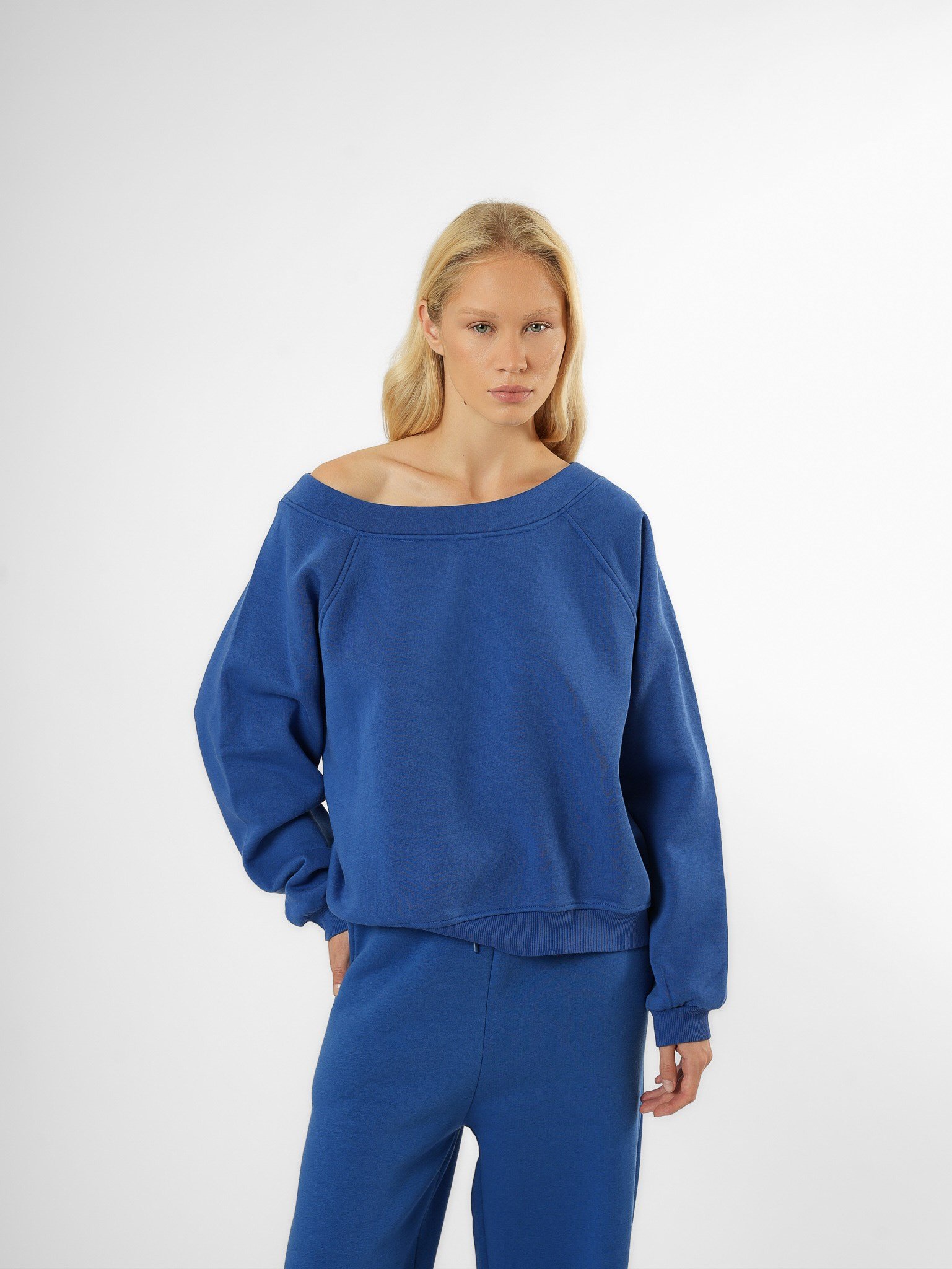 Basic Şardonlu Sweatshirt Sax Mavi