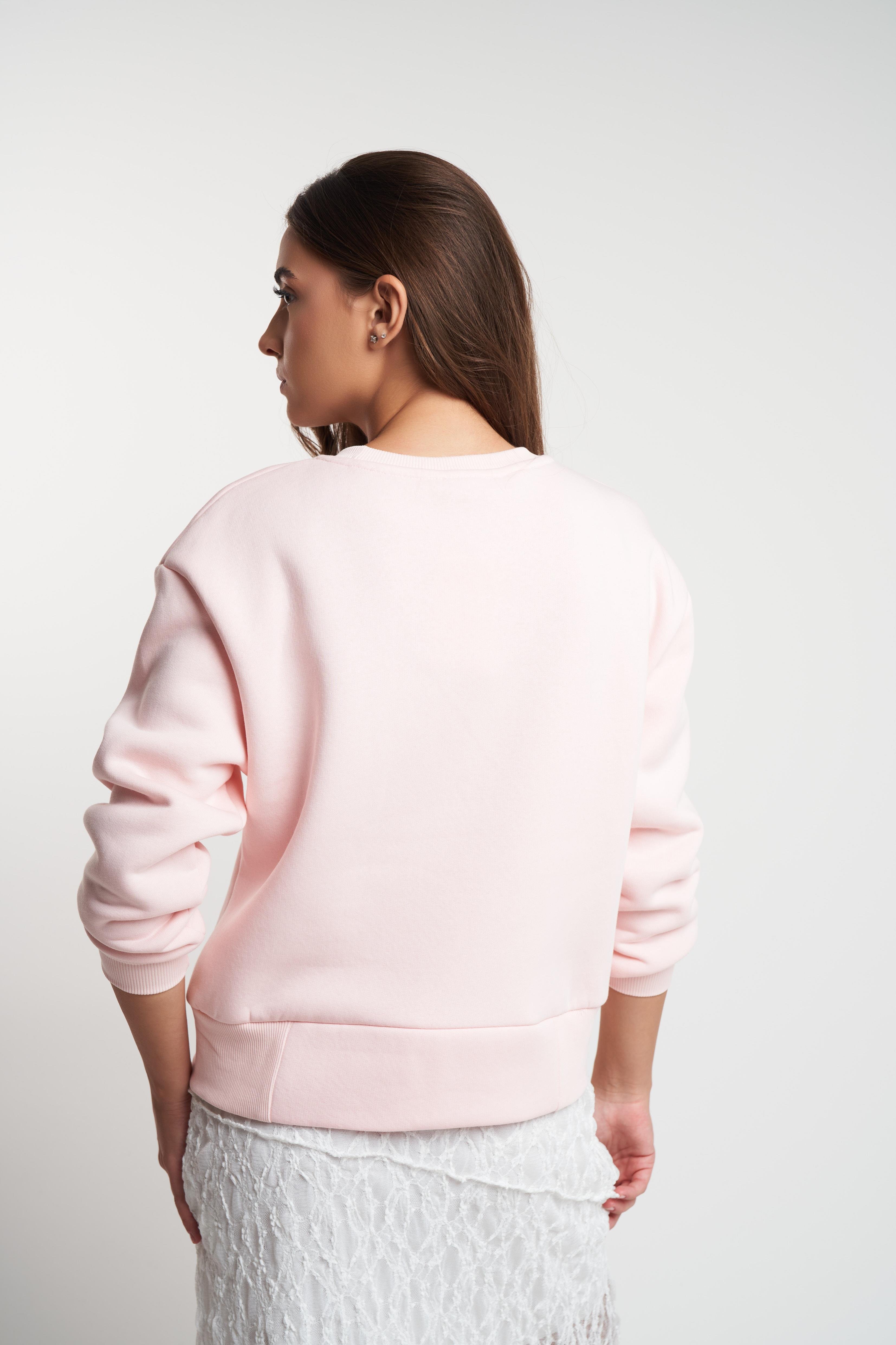 Basic Şardonlu Sweatshirt Toz Pembe
