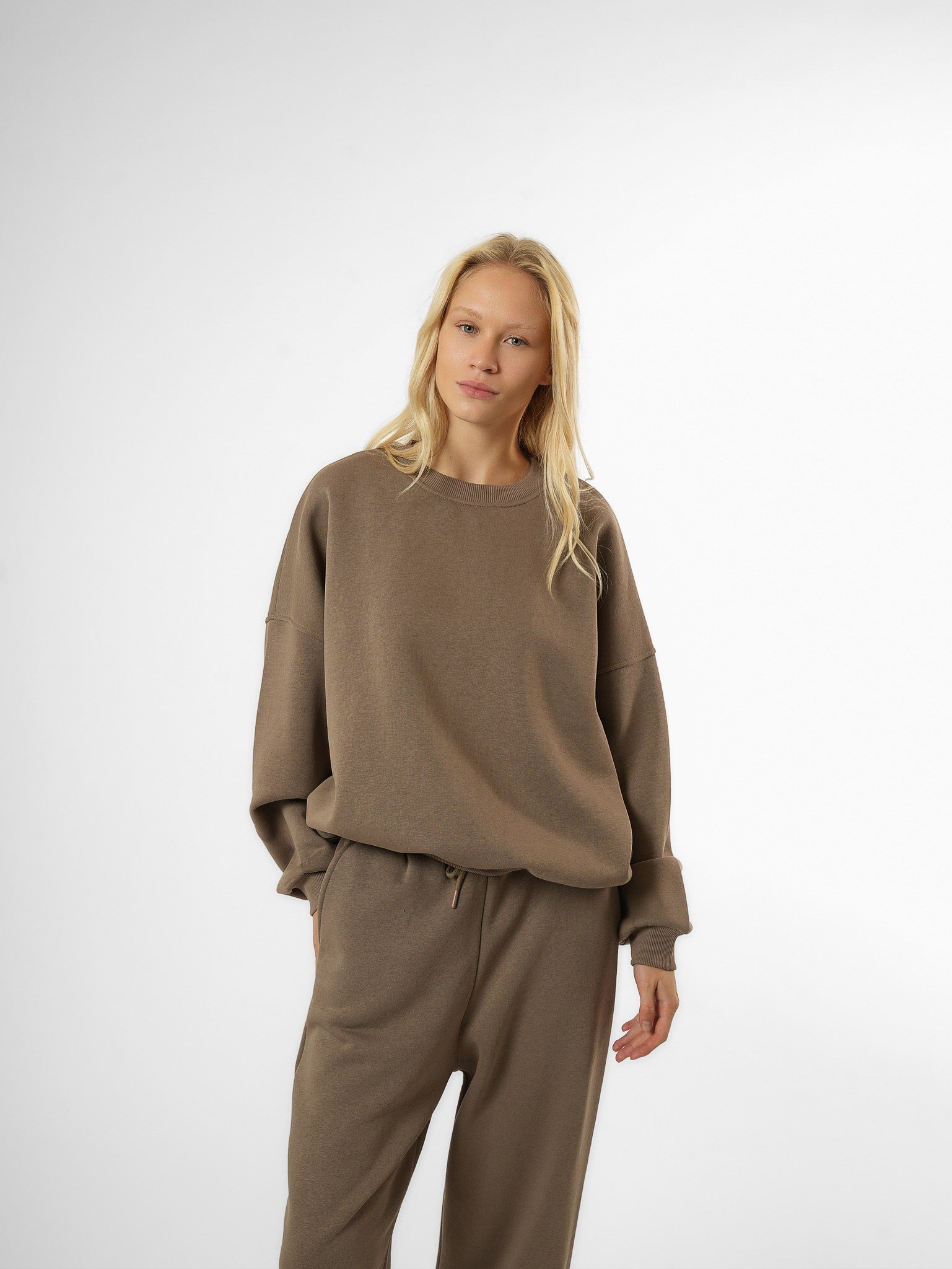 Basic Şardonlu Sweatshirt Vizon