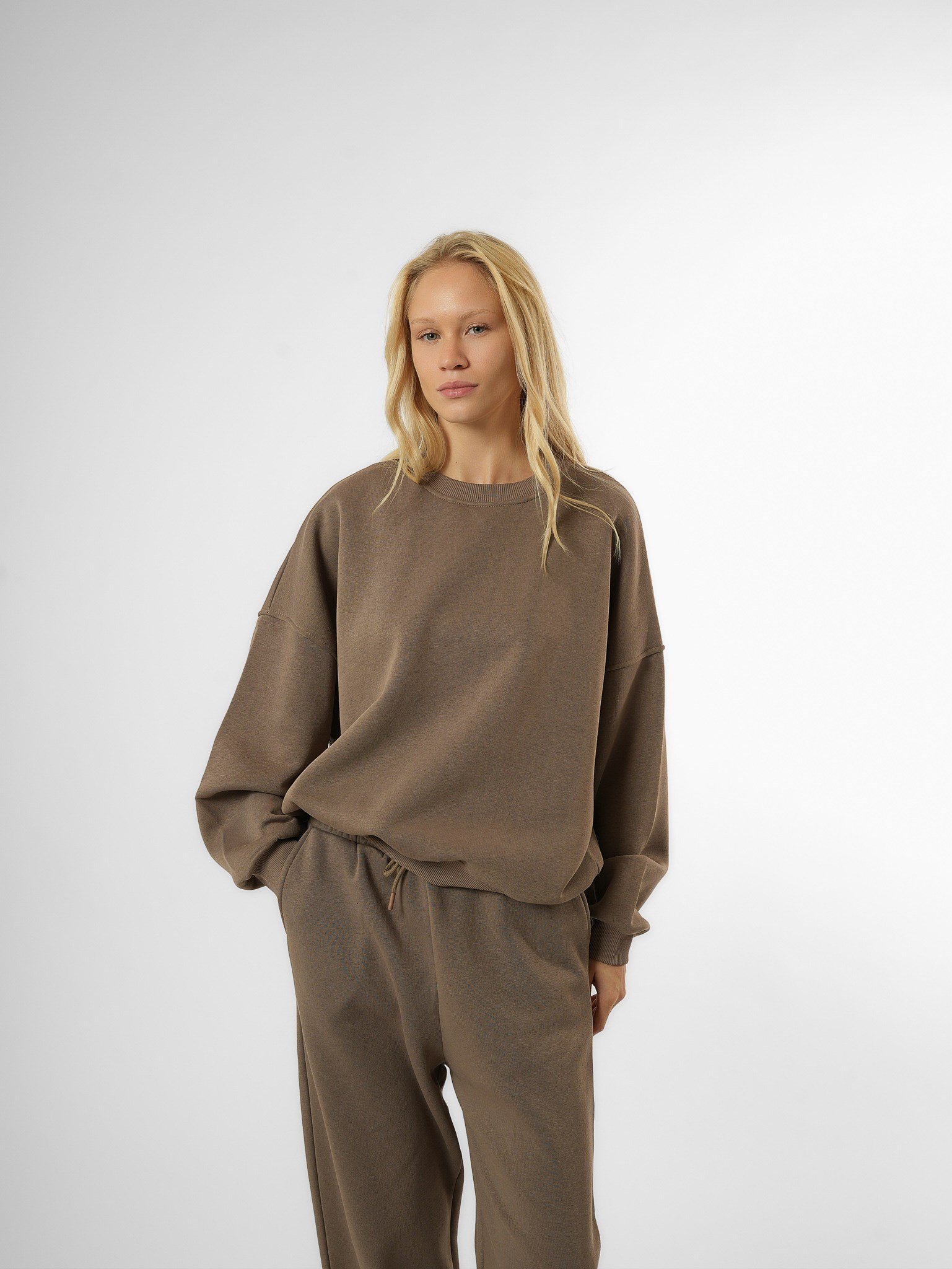 Basic Şardonlu Sweatshirt Vizon