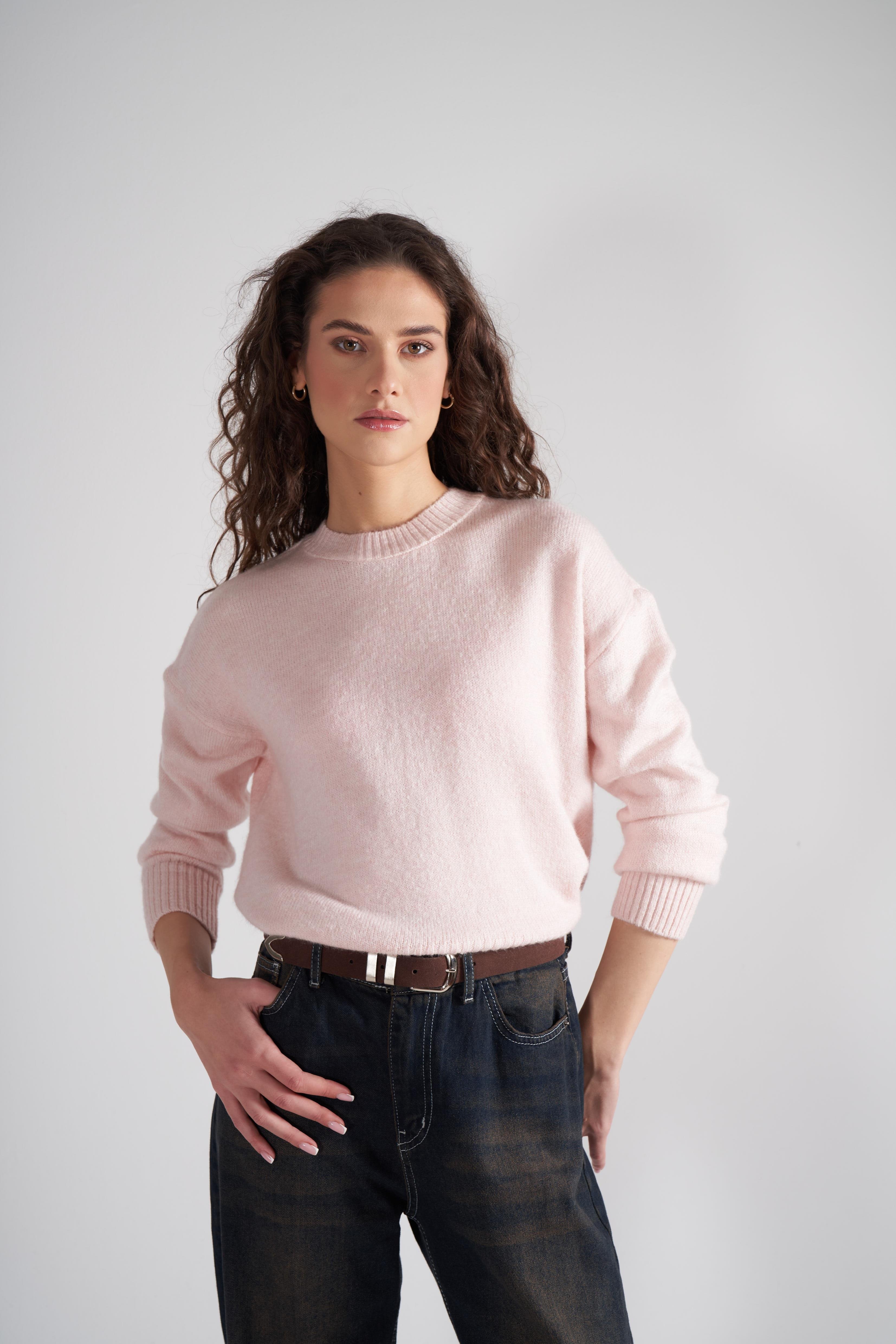 Basic Triko Kazak Toz Pembe