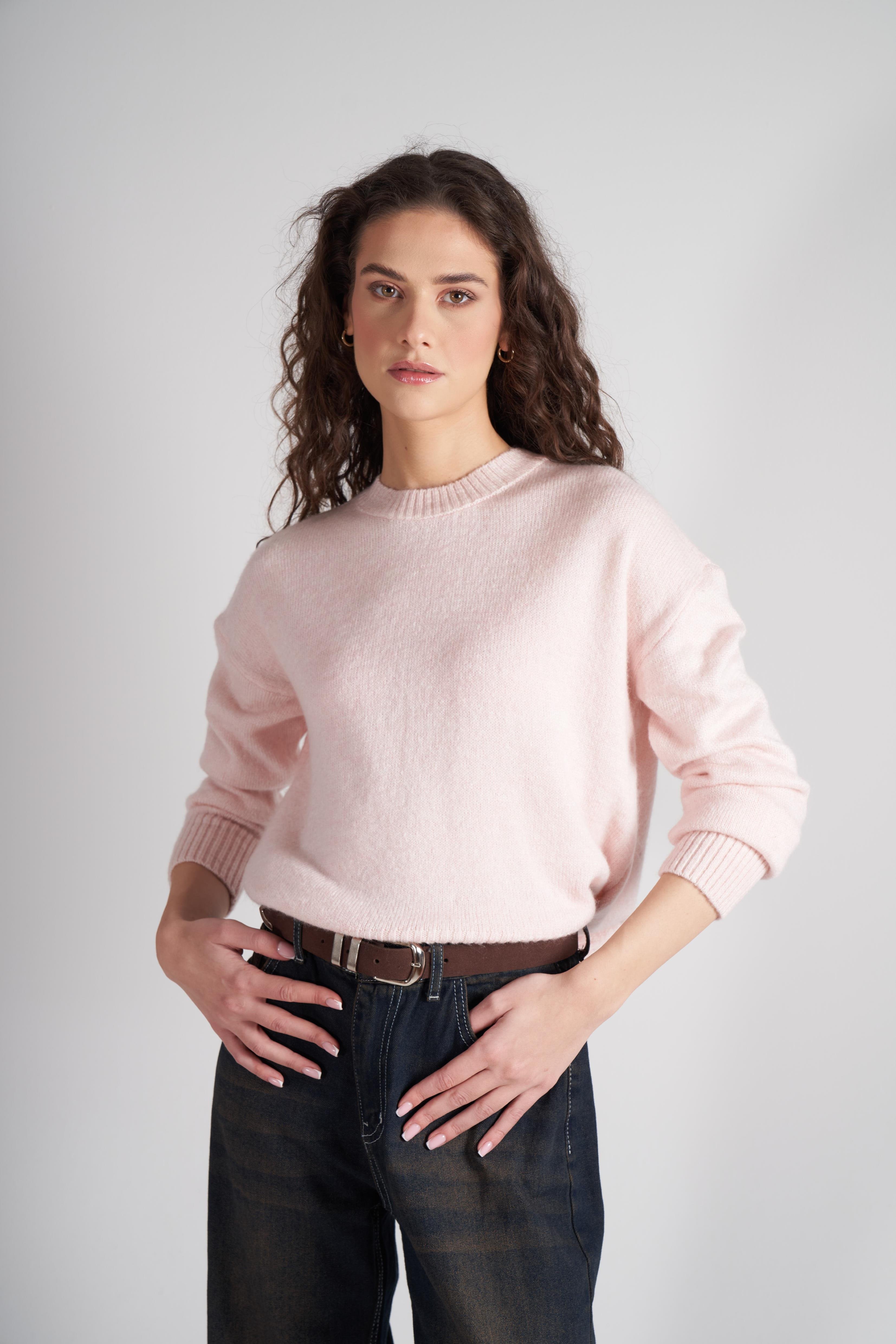 Basic Triko Kazak Toz Pembe