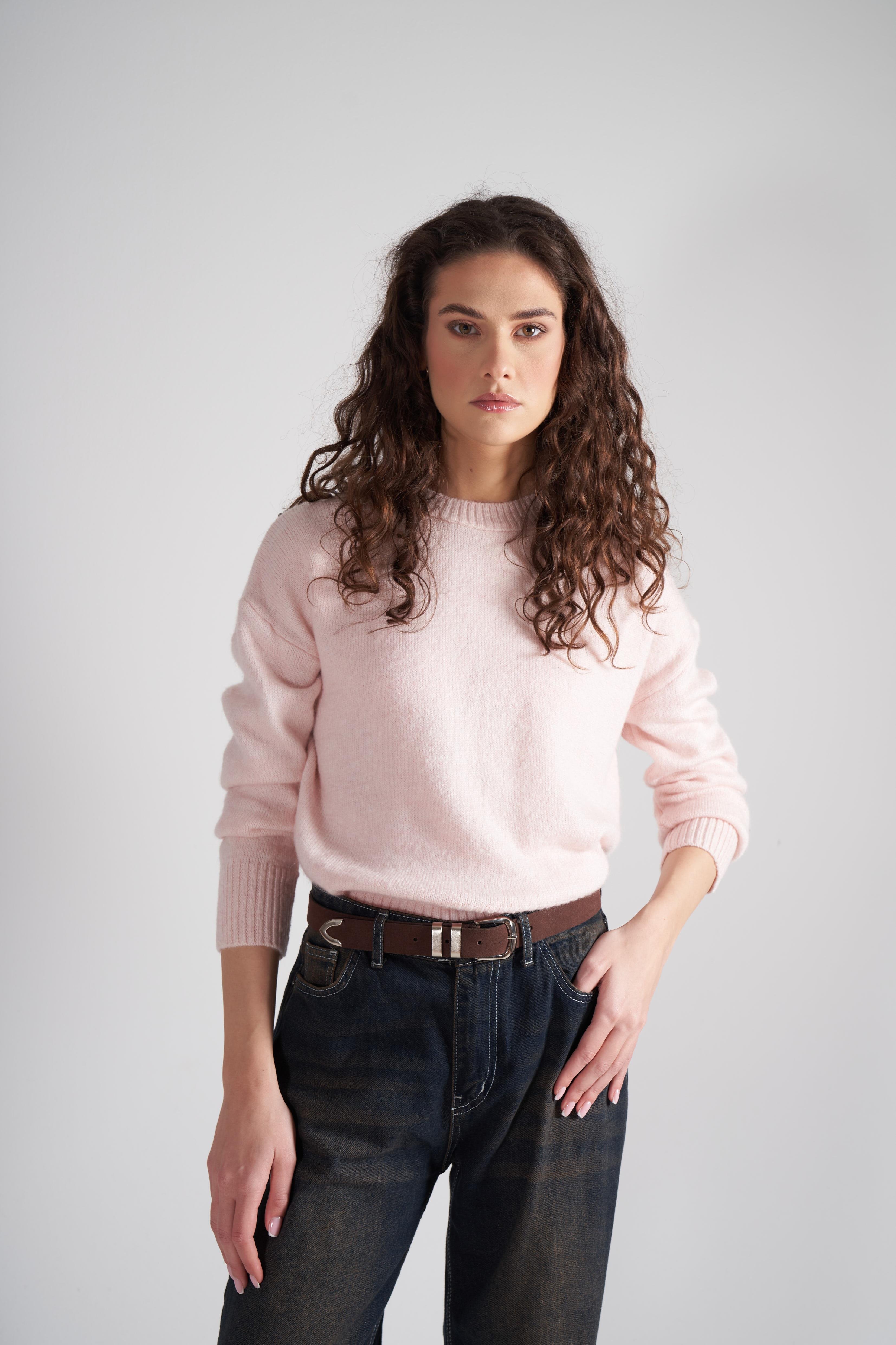 Basic Triko Kazak Toz Pembe