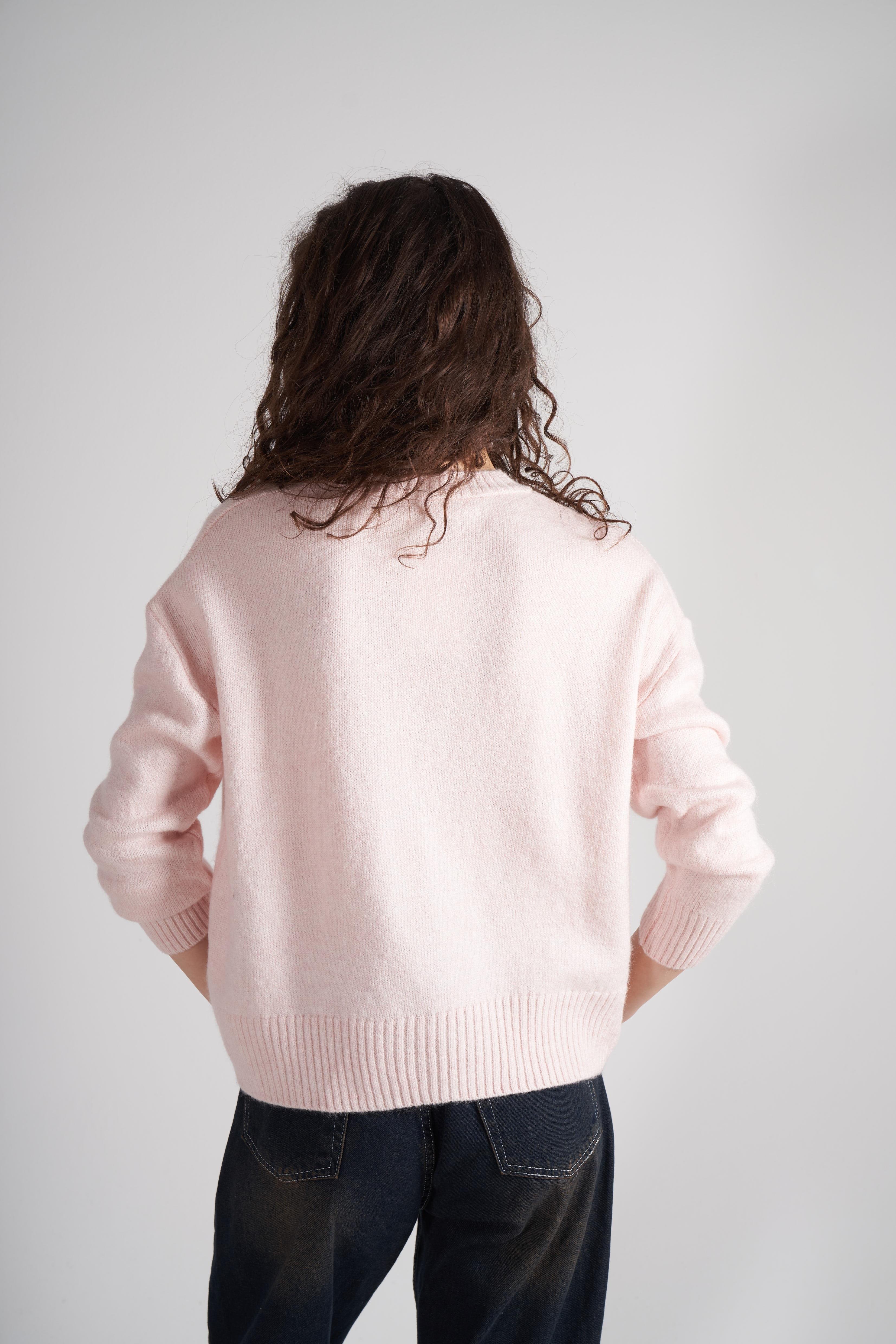 Basic Triko Kazak Toz Pembe