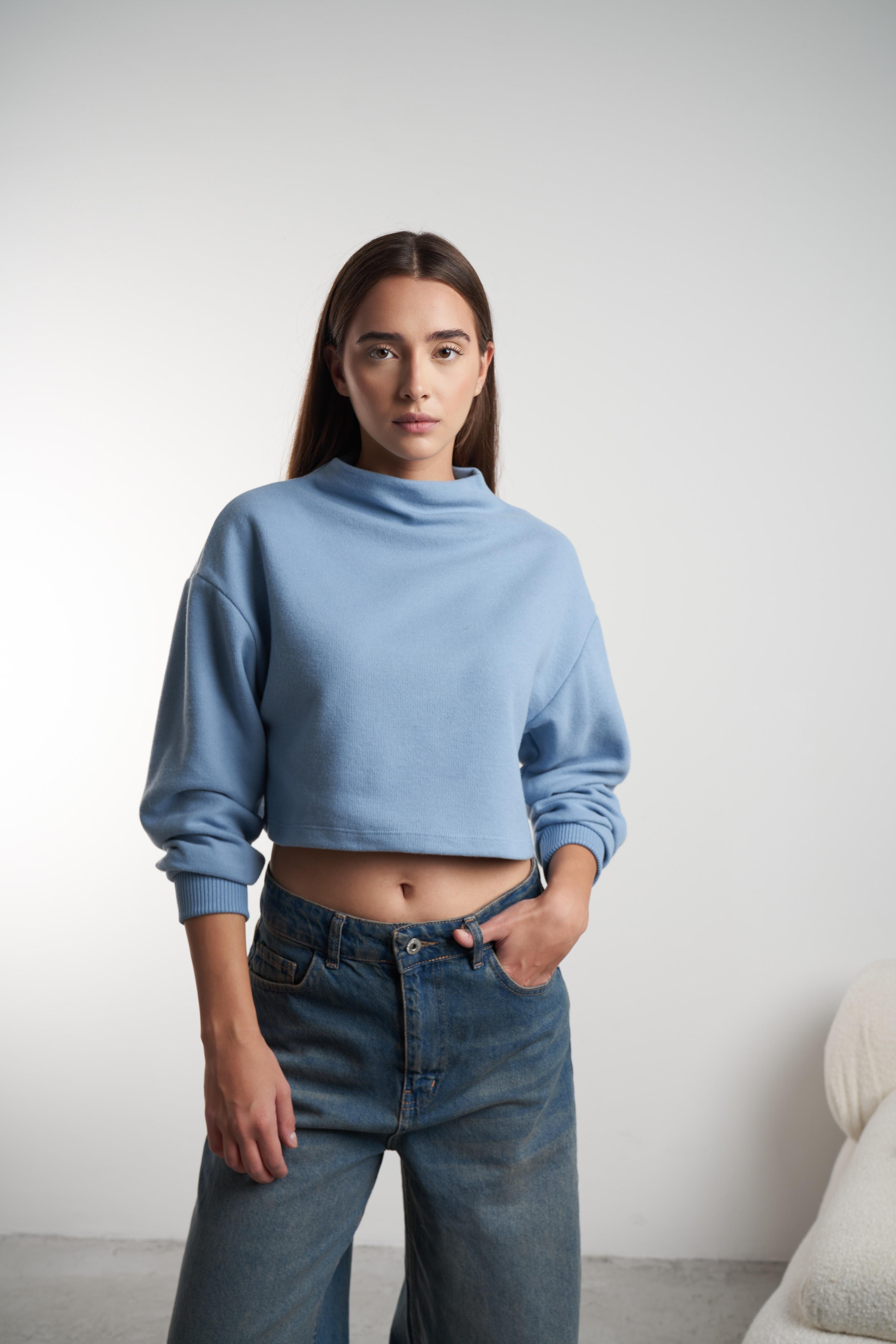 Basic Triko Sweatshirt Prada Mavi