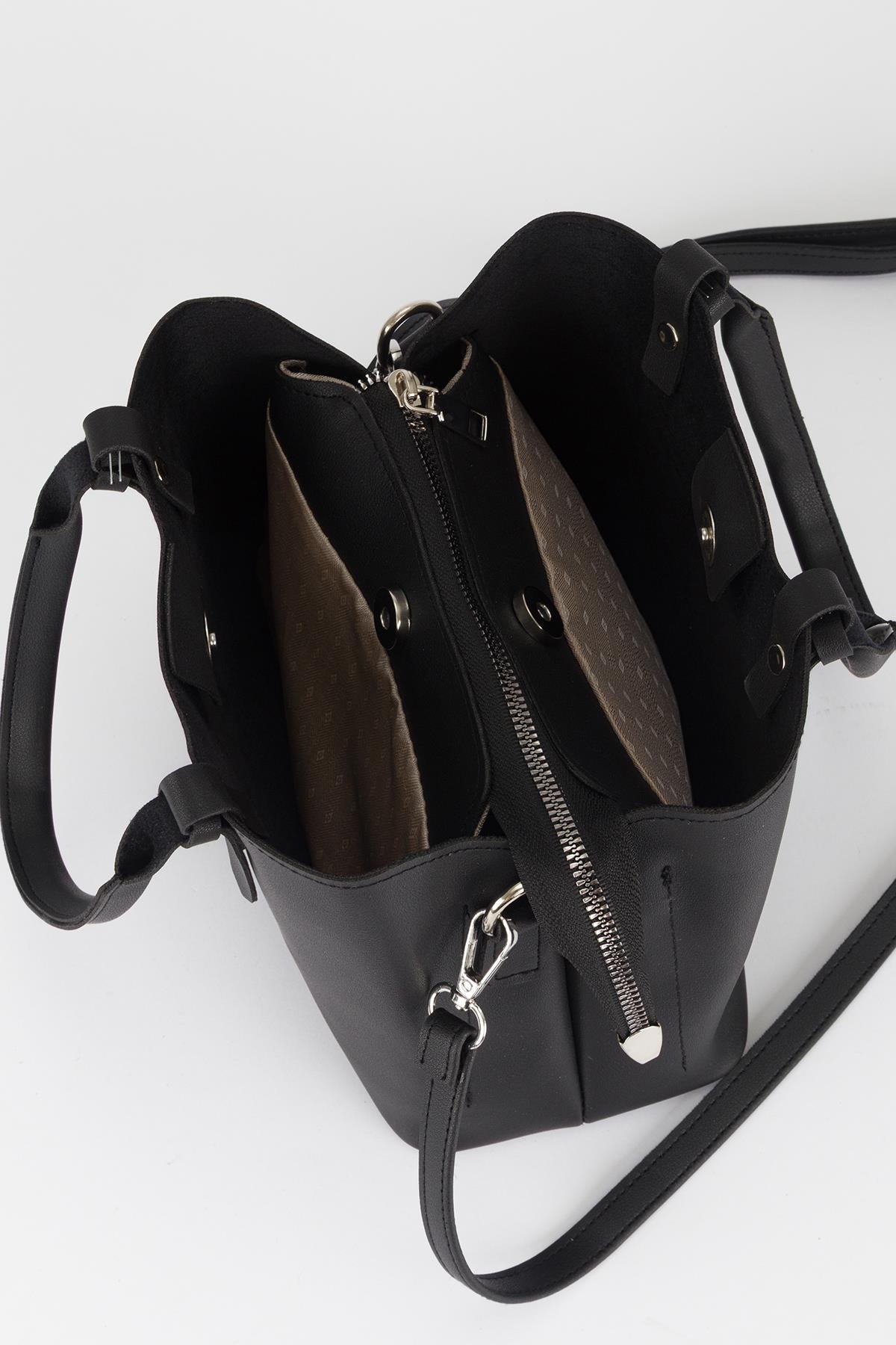 Basic Üç Gözlü Çapraz Çanta Siyah