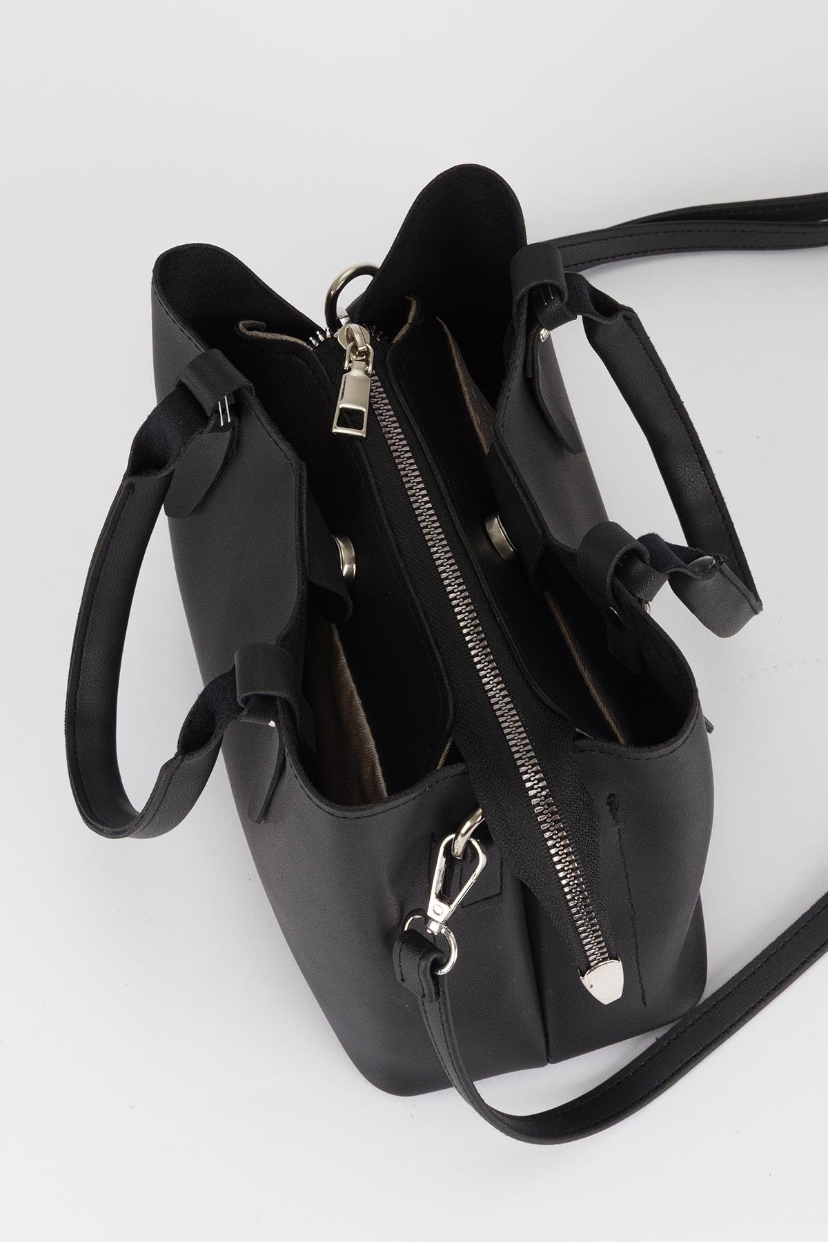 Basic Üç Gözlü Çapraz Çanta Siyah