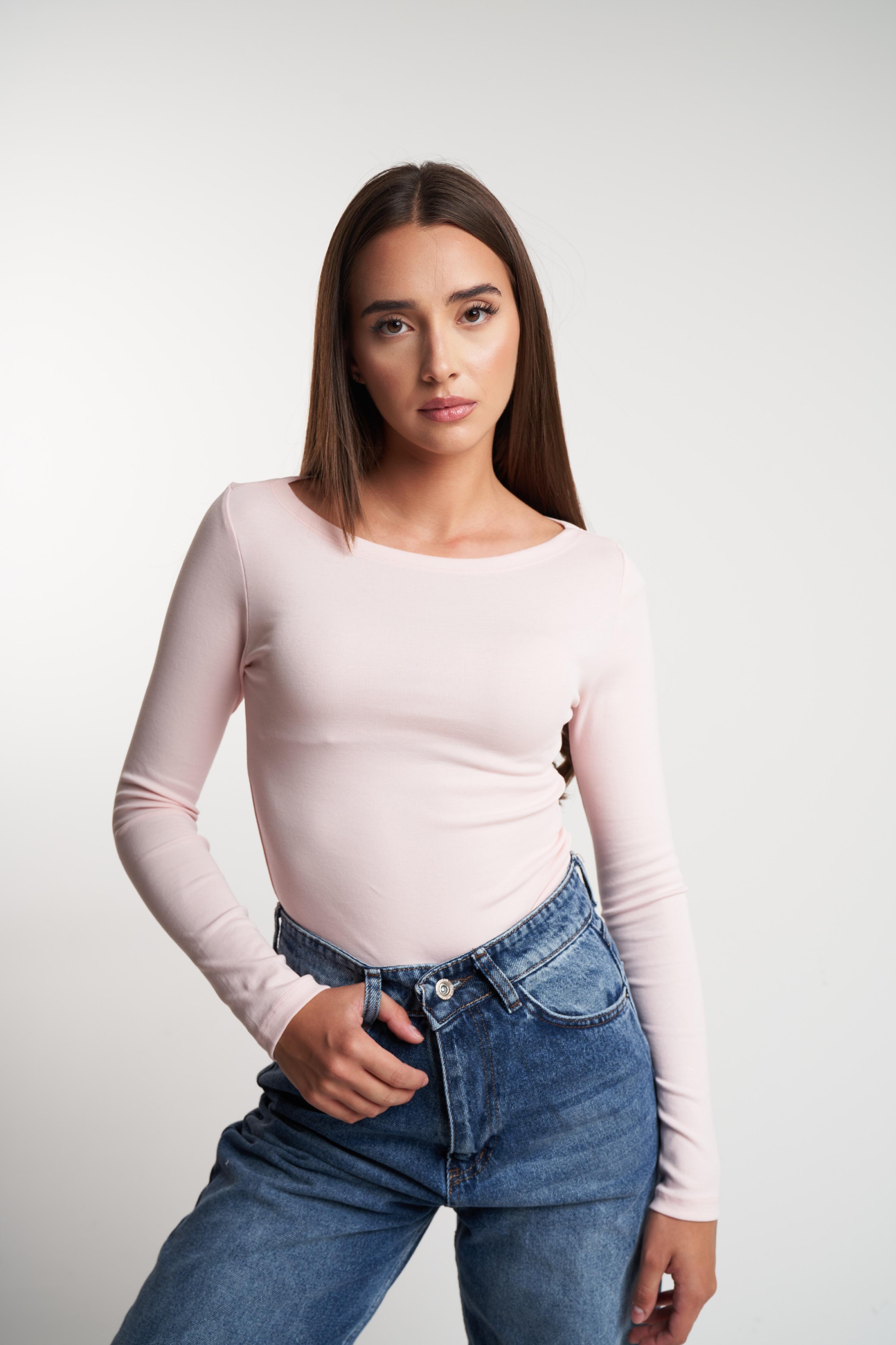Basic Uzun Kol Bluz Toz Pembe