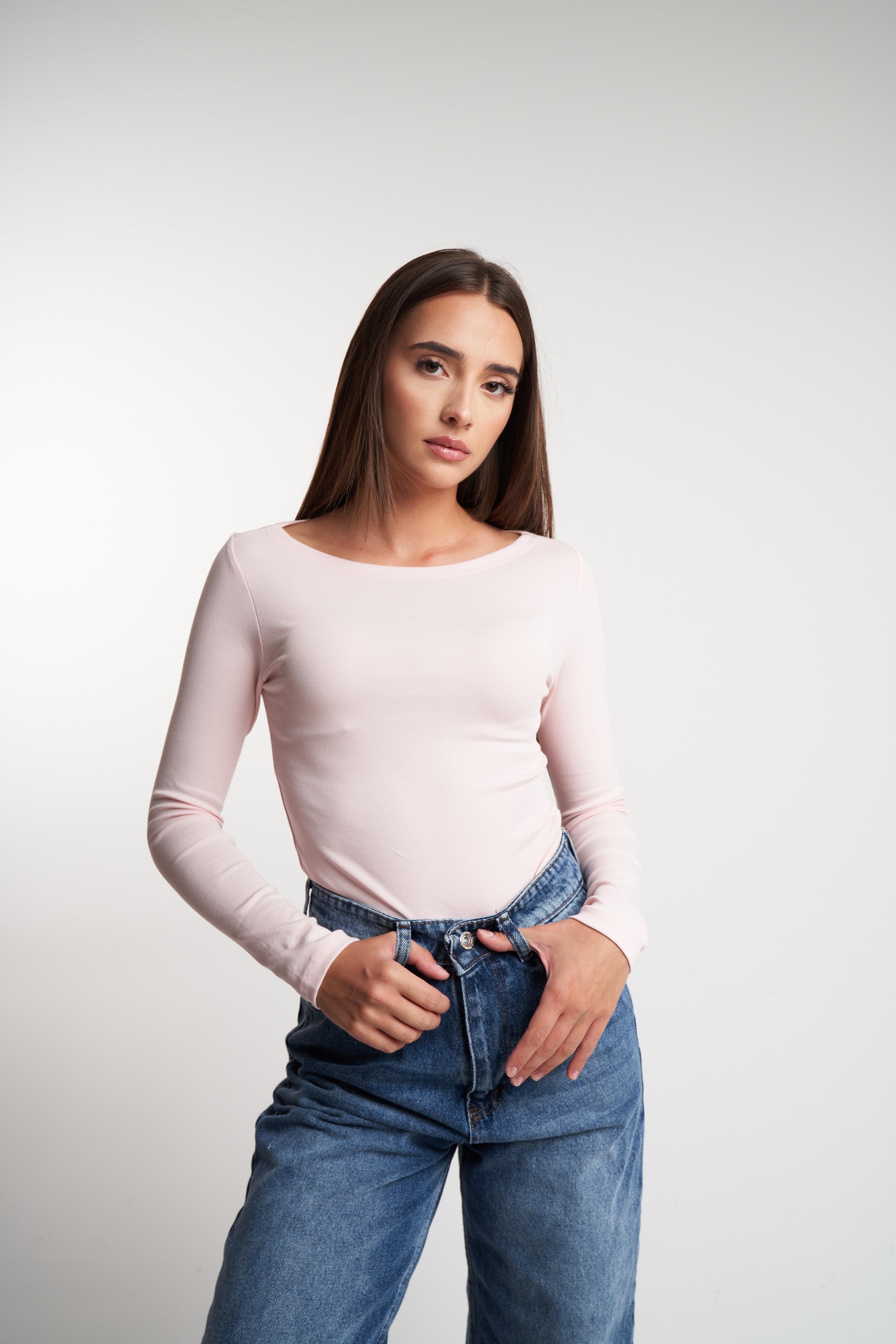 Basic Uzun Kol Bluz Toz Pembe