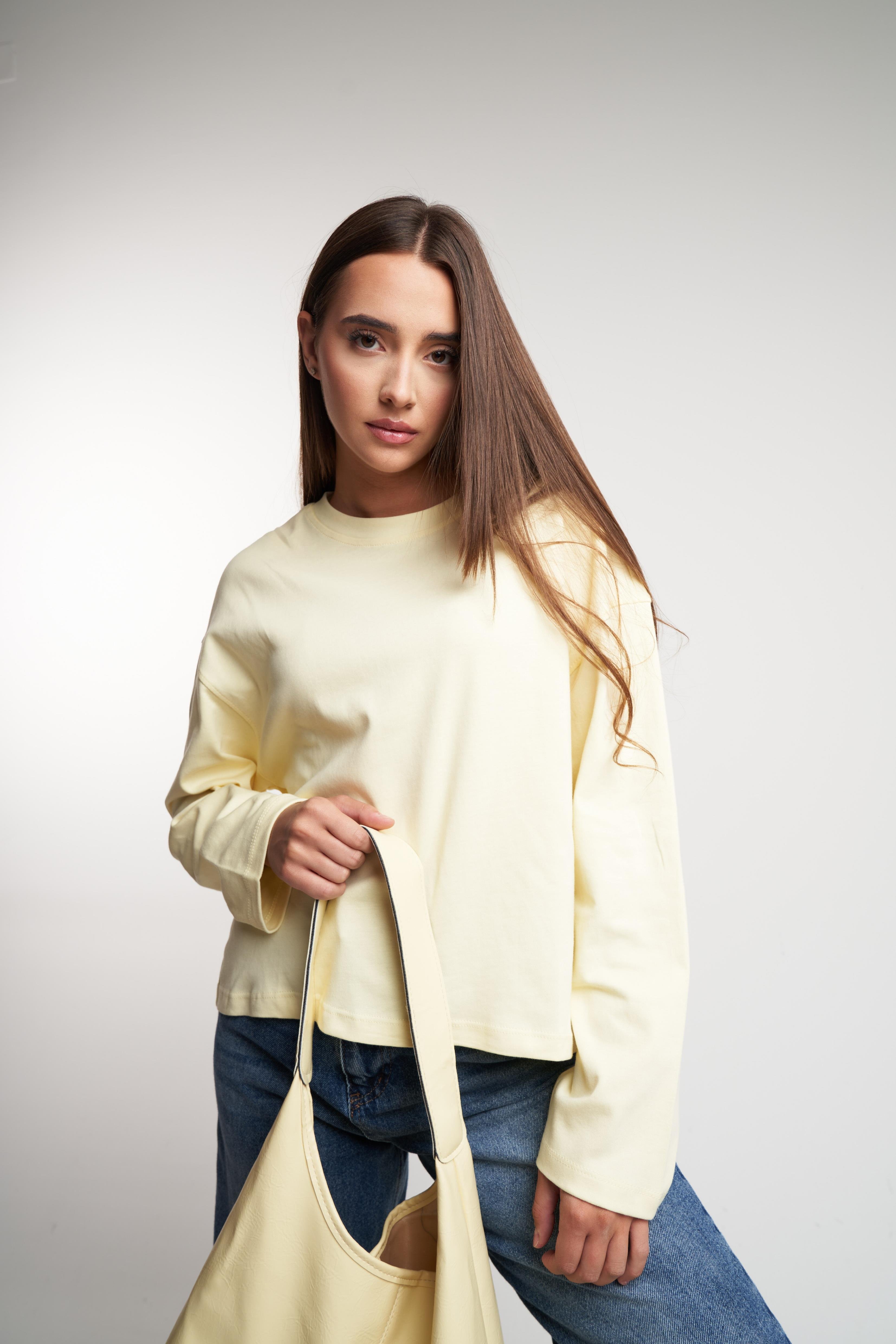 Basic Uzun Kol İnterlok Bluz Sarı
