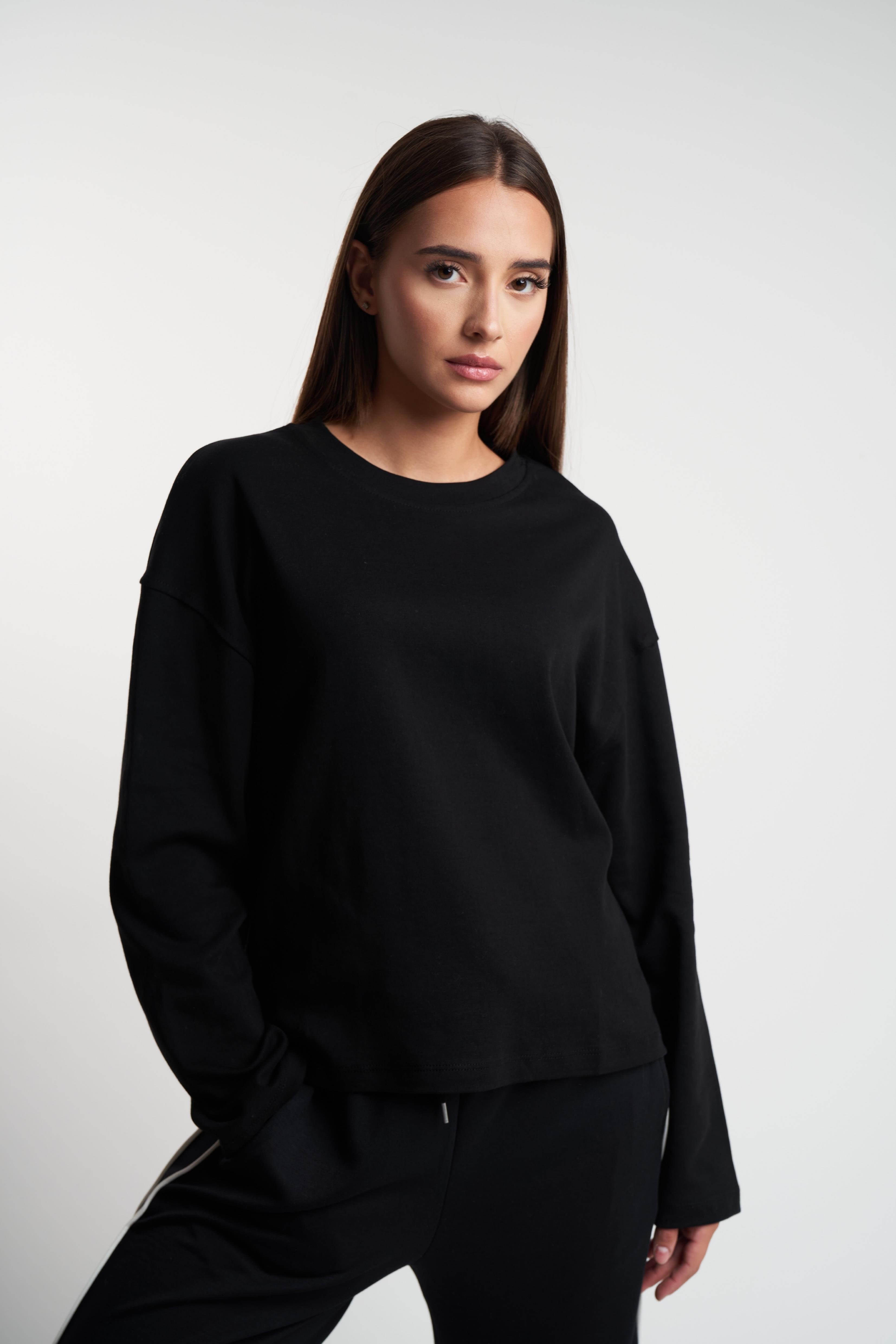 Basic Uzun Kol İnterlok Bluz Siyah