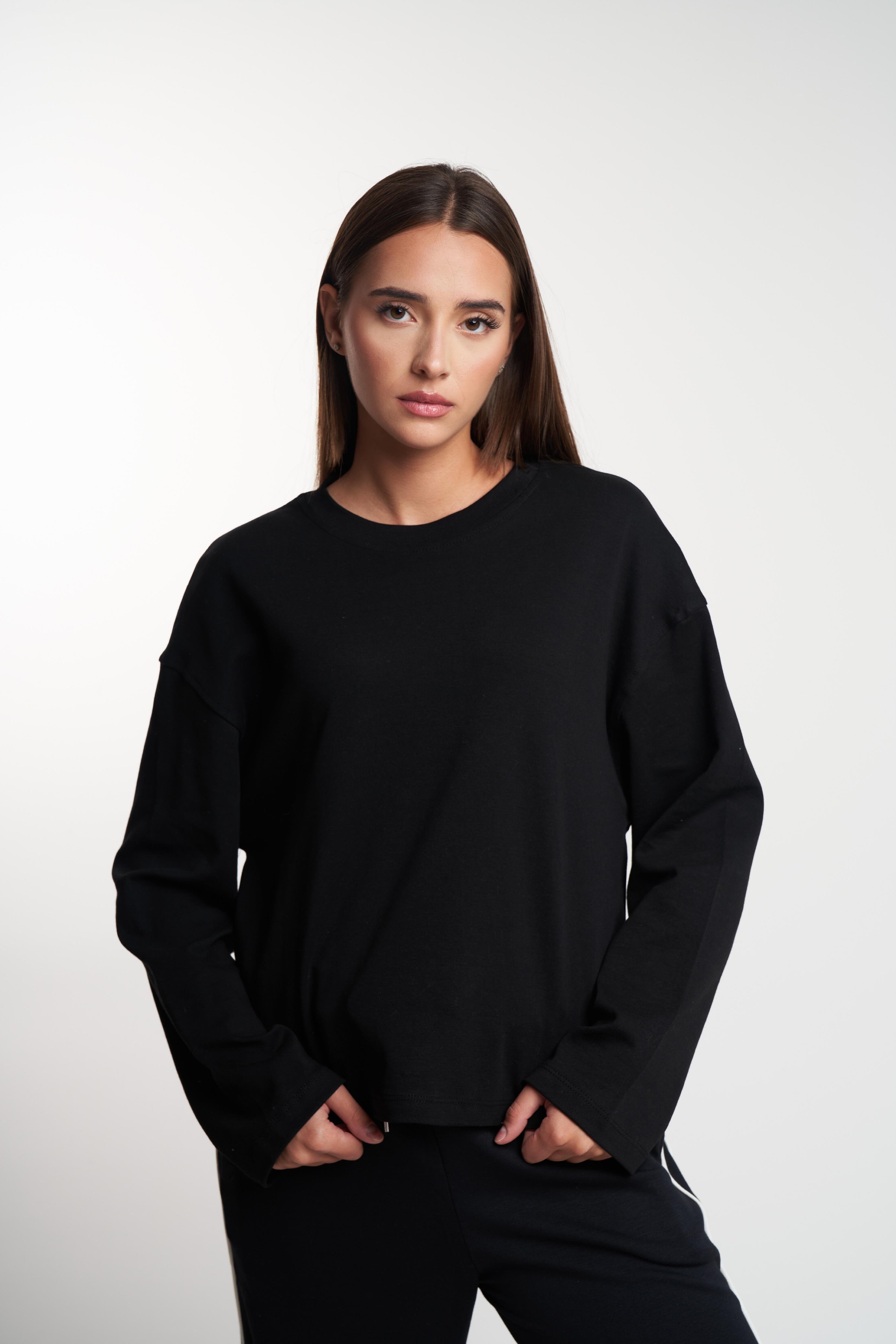 Basic Uzun Kol İnterlok Bluz Siyah
