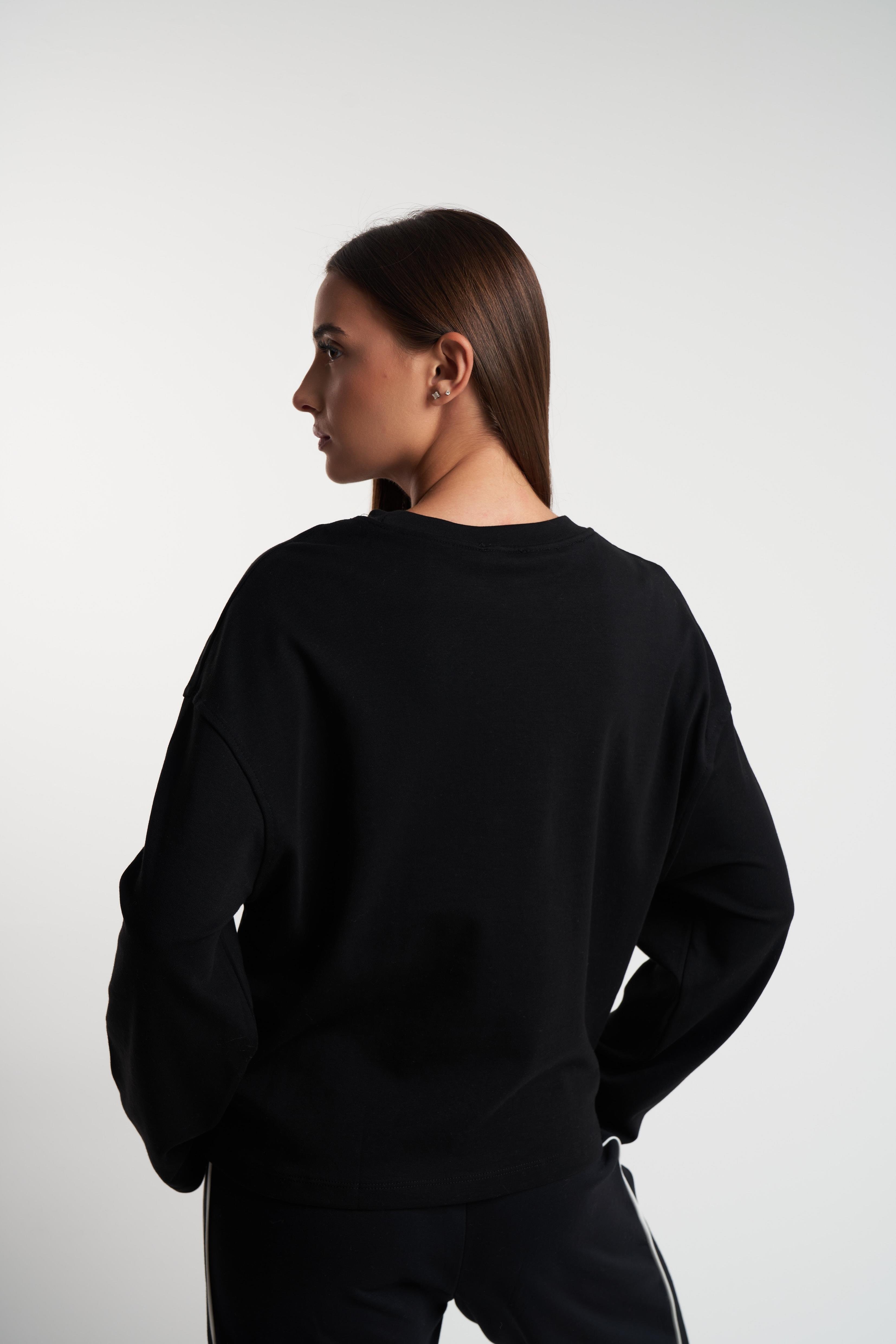 Basic Uzun Kol İnterlok Bluz Siyah