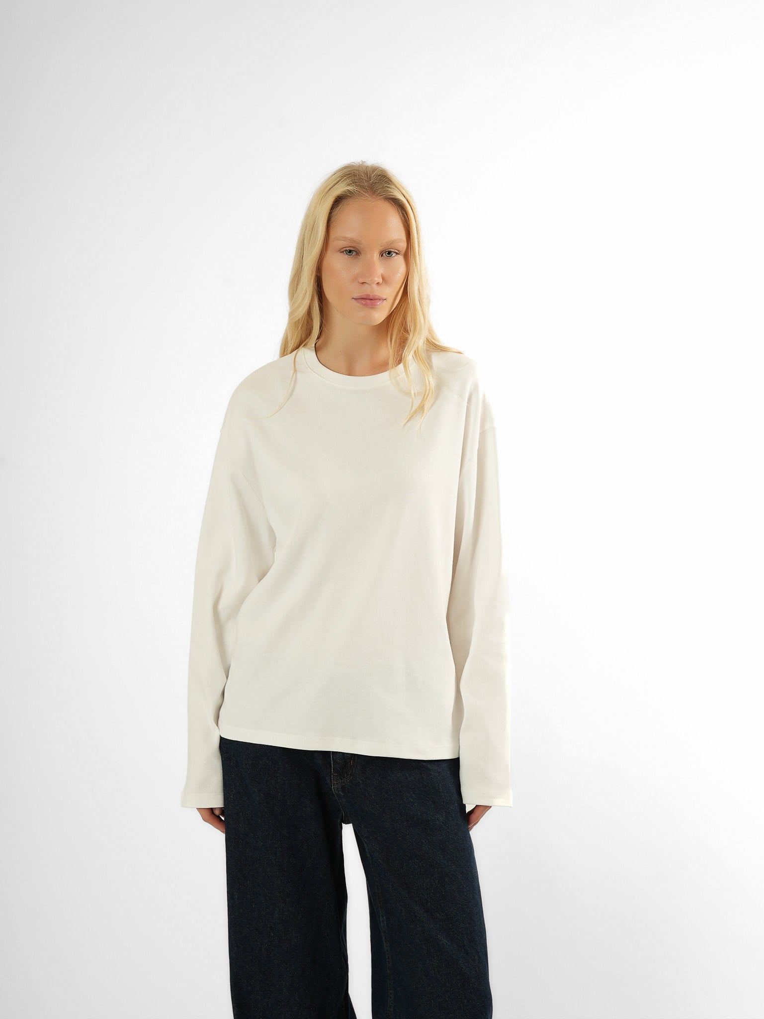 Basic Uzun Kol T-shirt Ekru