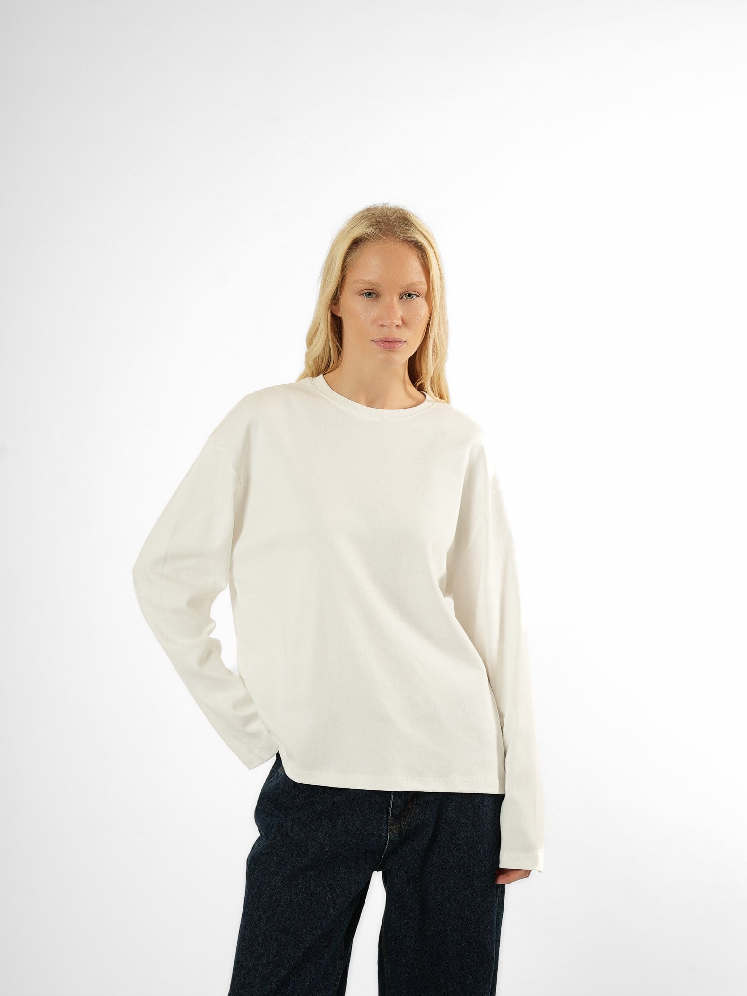 Basic Uzun Kol T-shirt Ekru