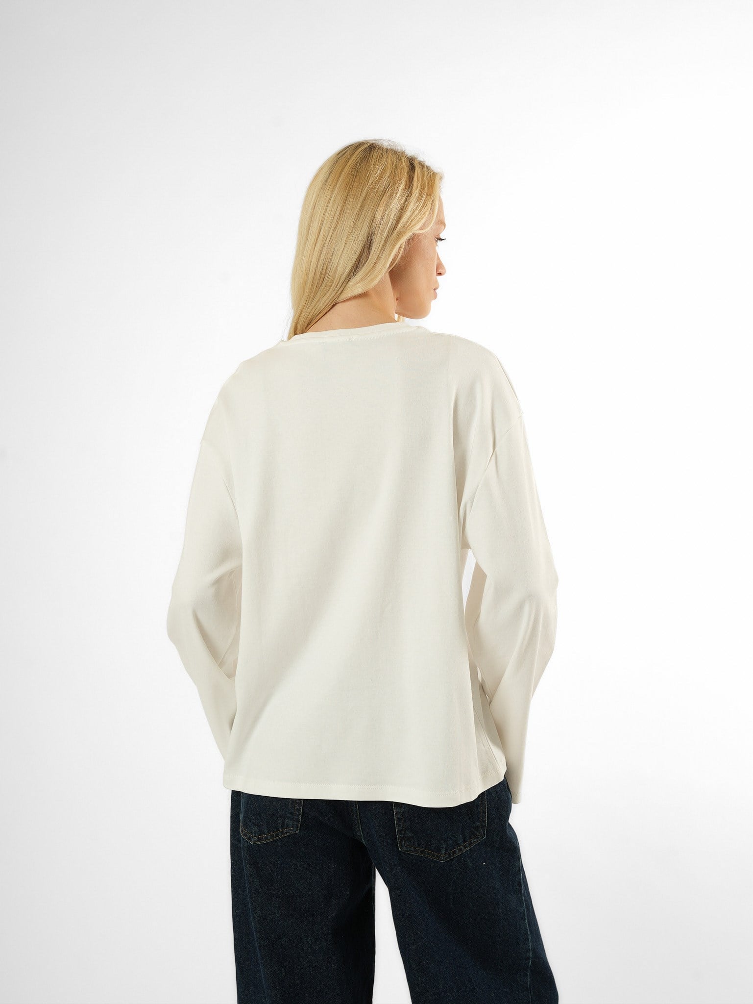 Basic Uzun Kol T-shirt Ekru
