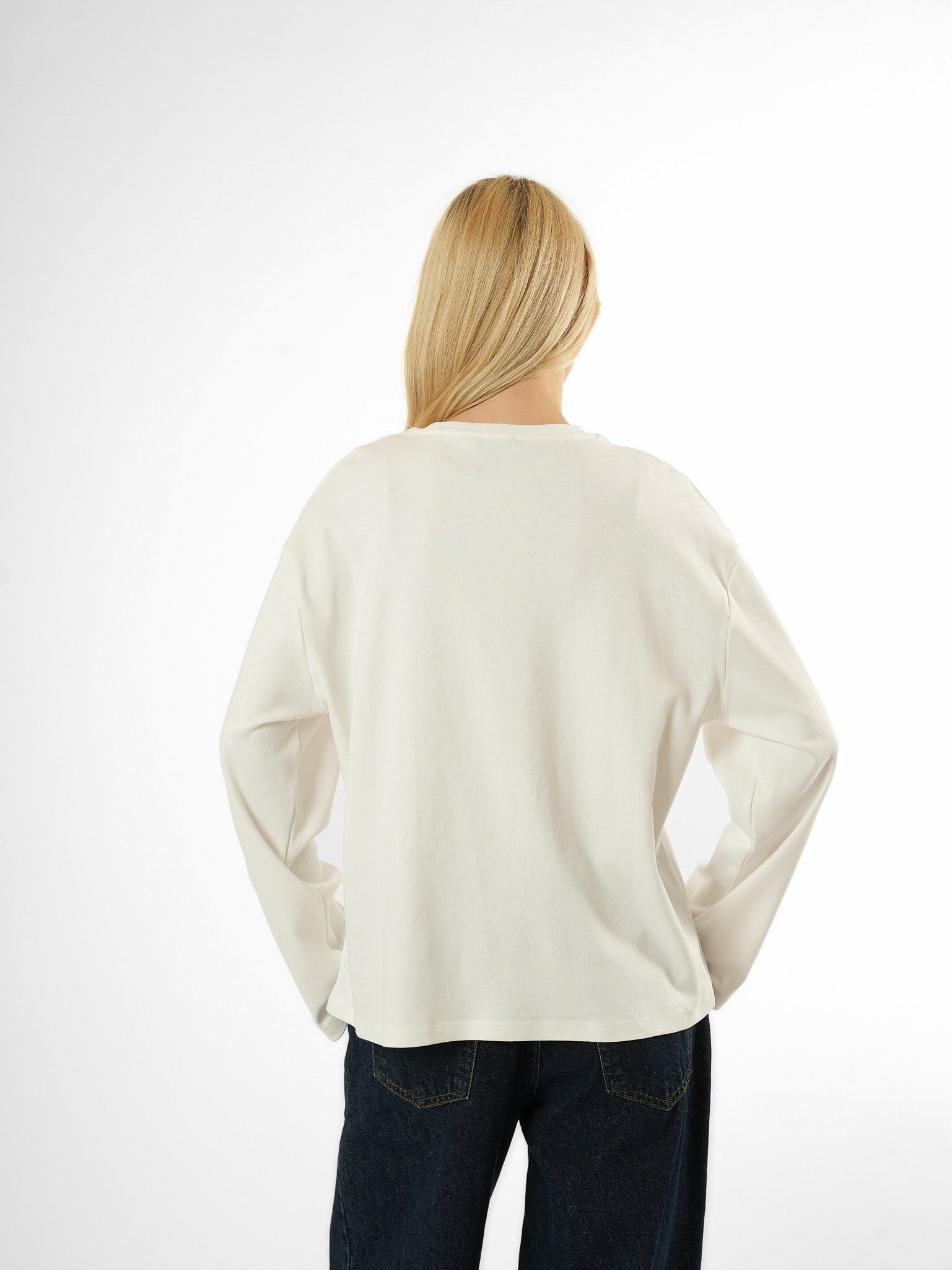 Basic Uzun Kol T-shirt Ekru