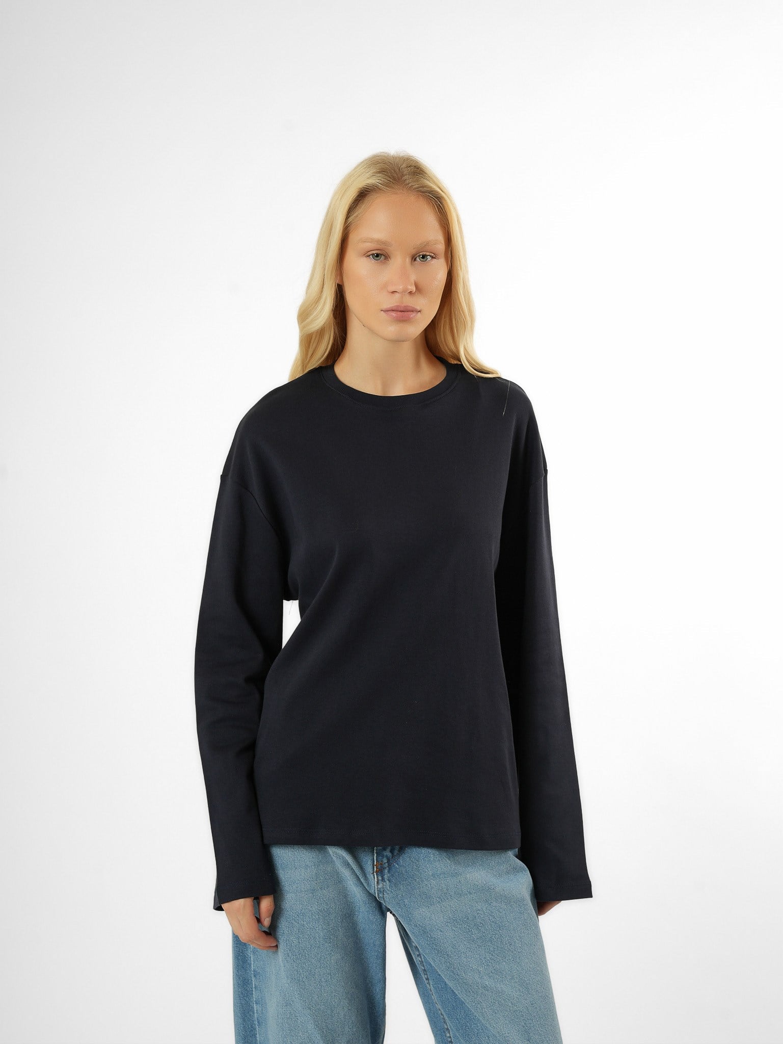 Basic Uzun Kol T-shirt Lacivert