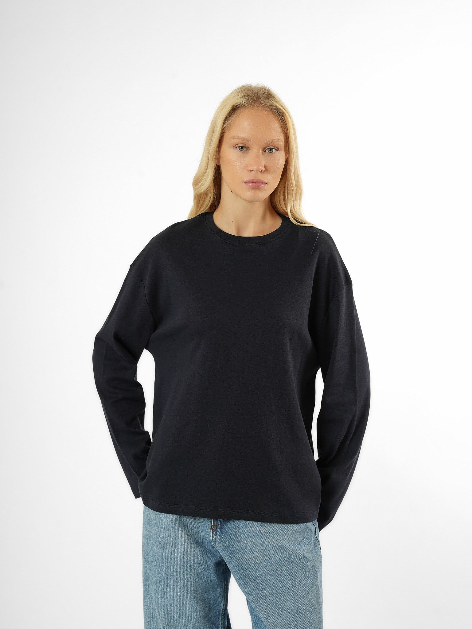 Basic Uzun Kol T-shirt Lacivert