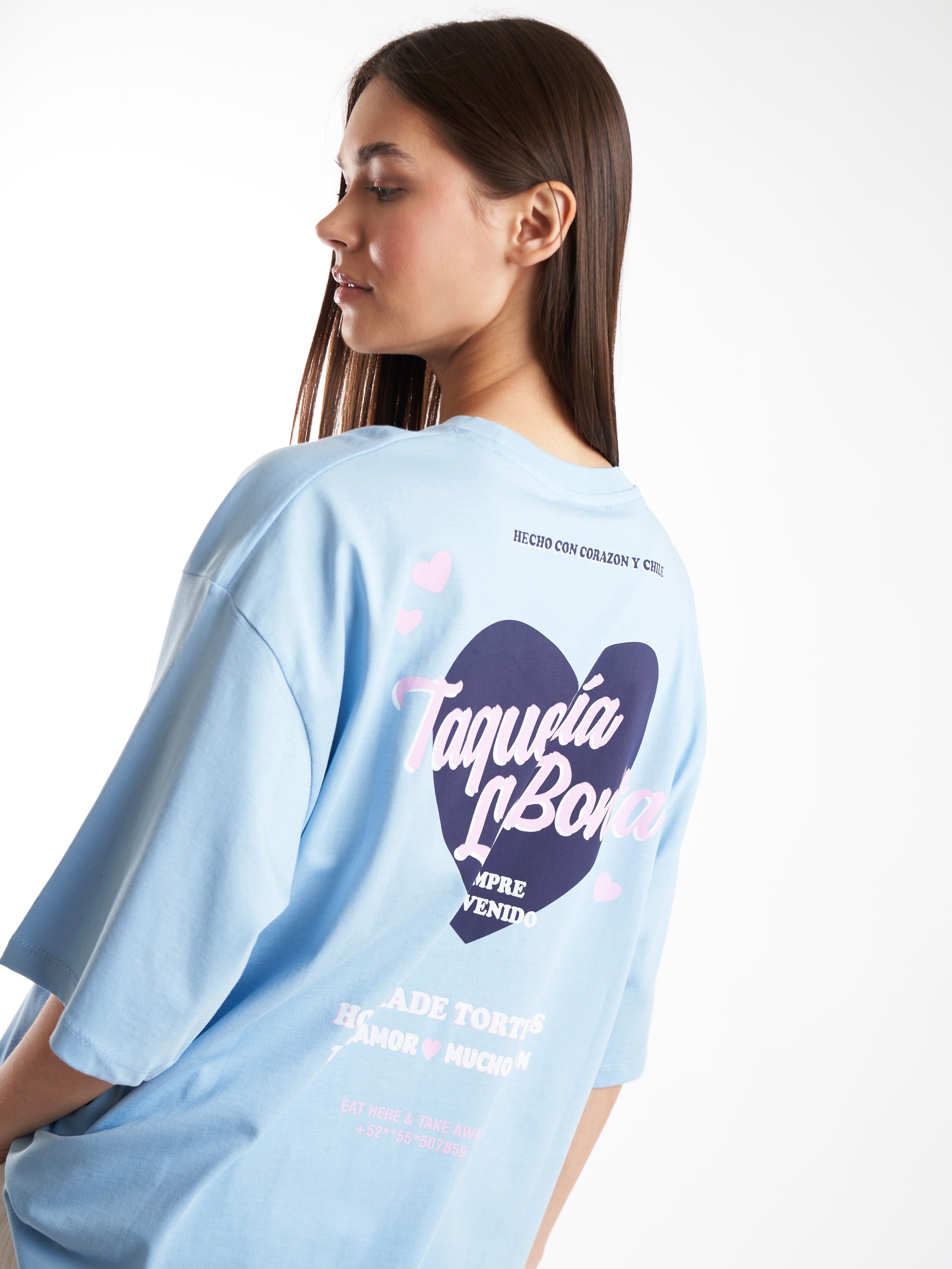 Baskılı Kısa Kol Oversize T-shirt Bebe Mavi