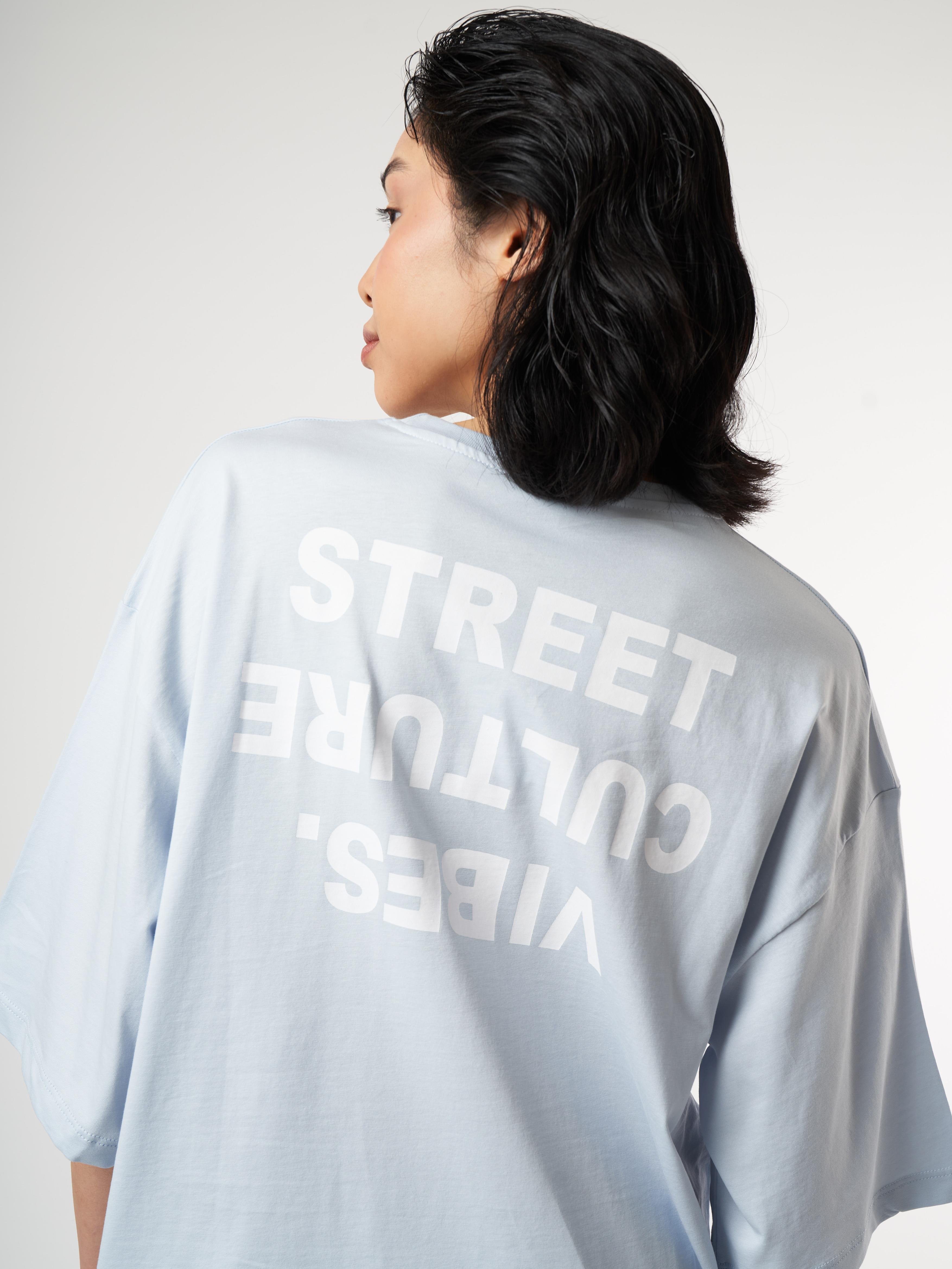 Baskılı Kısa Kol Oversize T-shirt Bebe Mavi