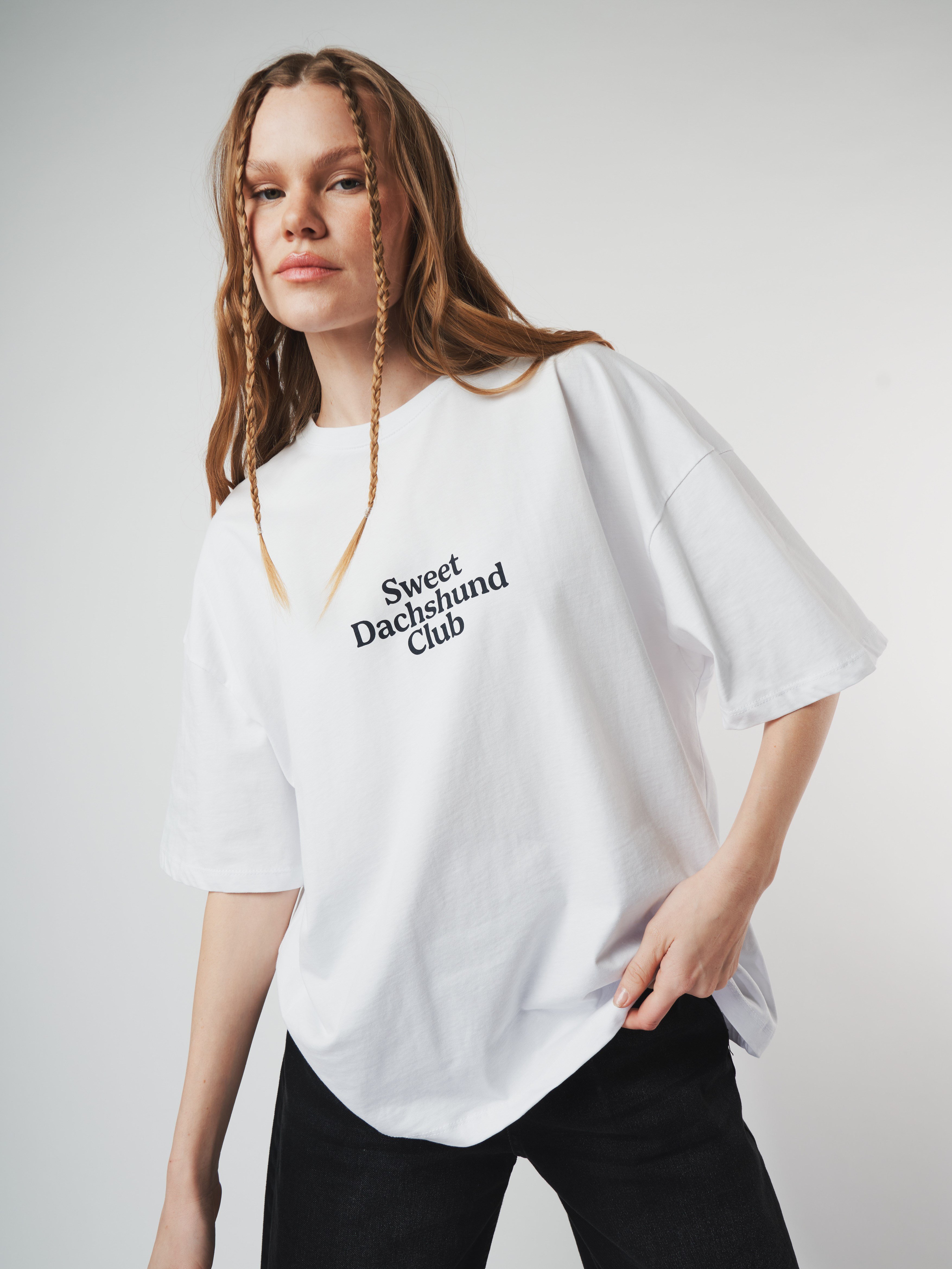 Baskılı Kısa Kol Oversize T-shirt Beyaz
