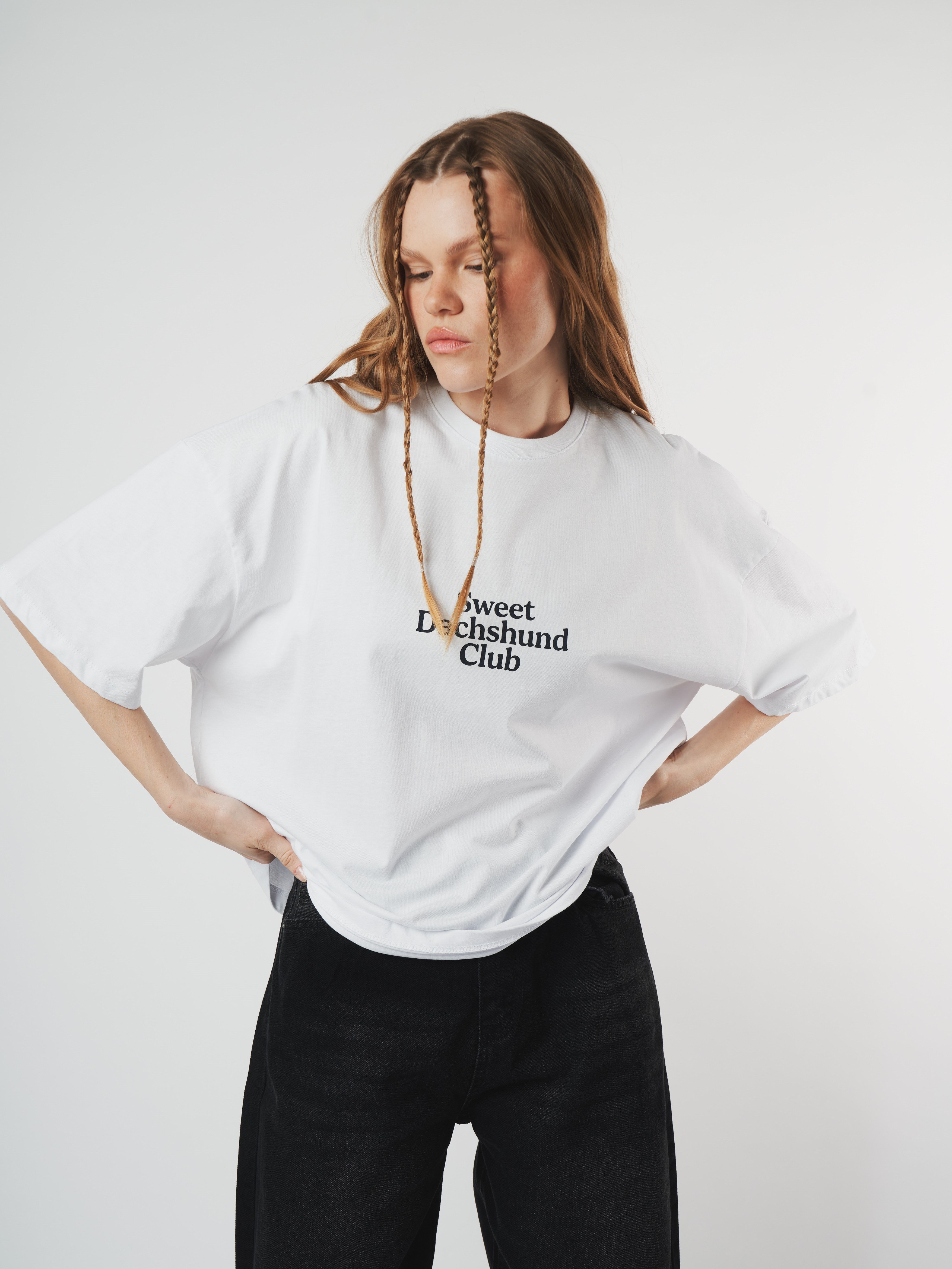 Baskılı Kısa Kol Oversize T-shirt Beyaz