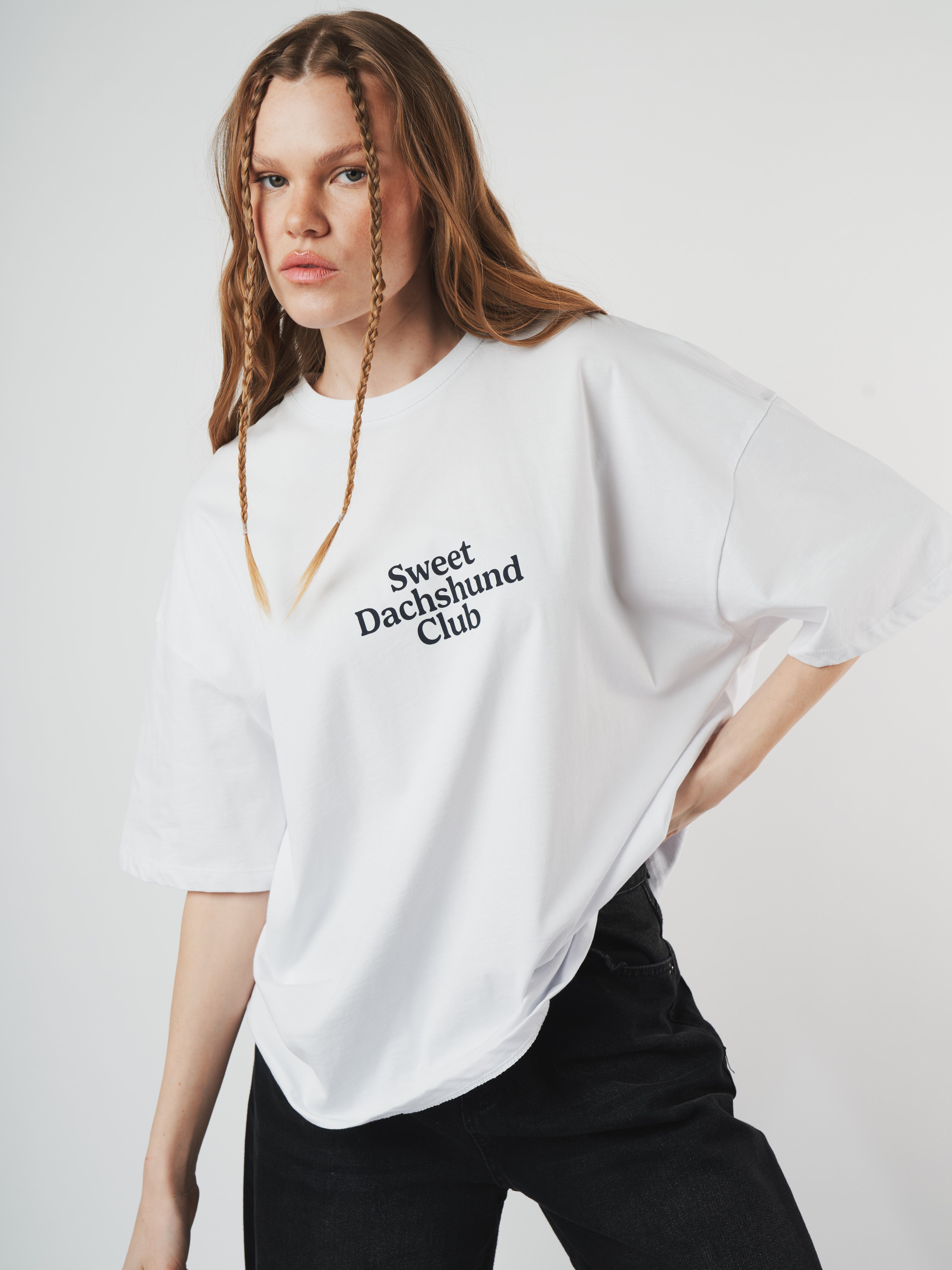 Baskılı Kısa Kol Oversize T-shirt Beyaz