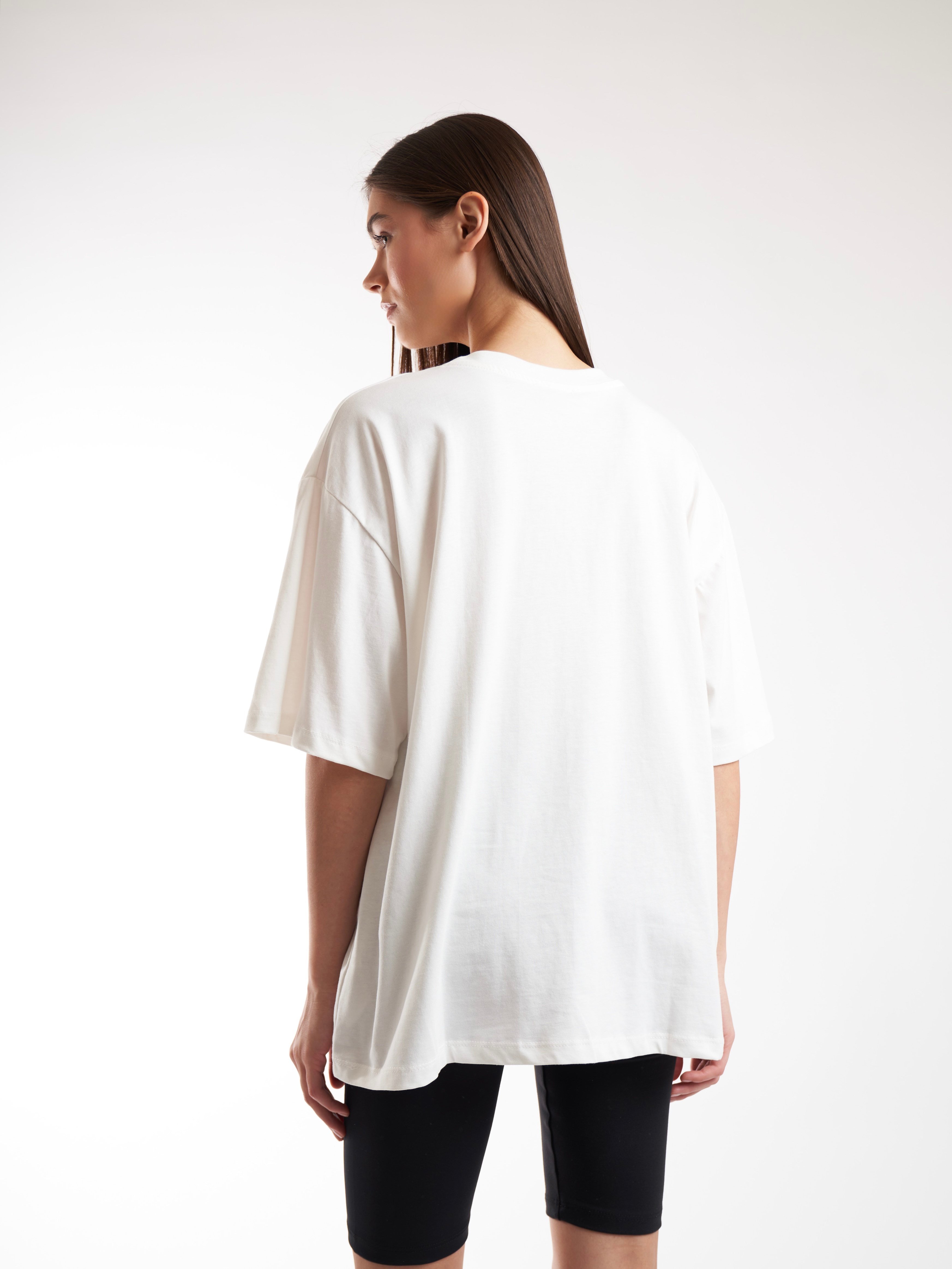 Baskılı Kısa Kol Oversize T-shirt Ekru