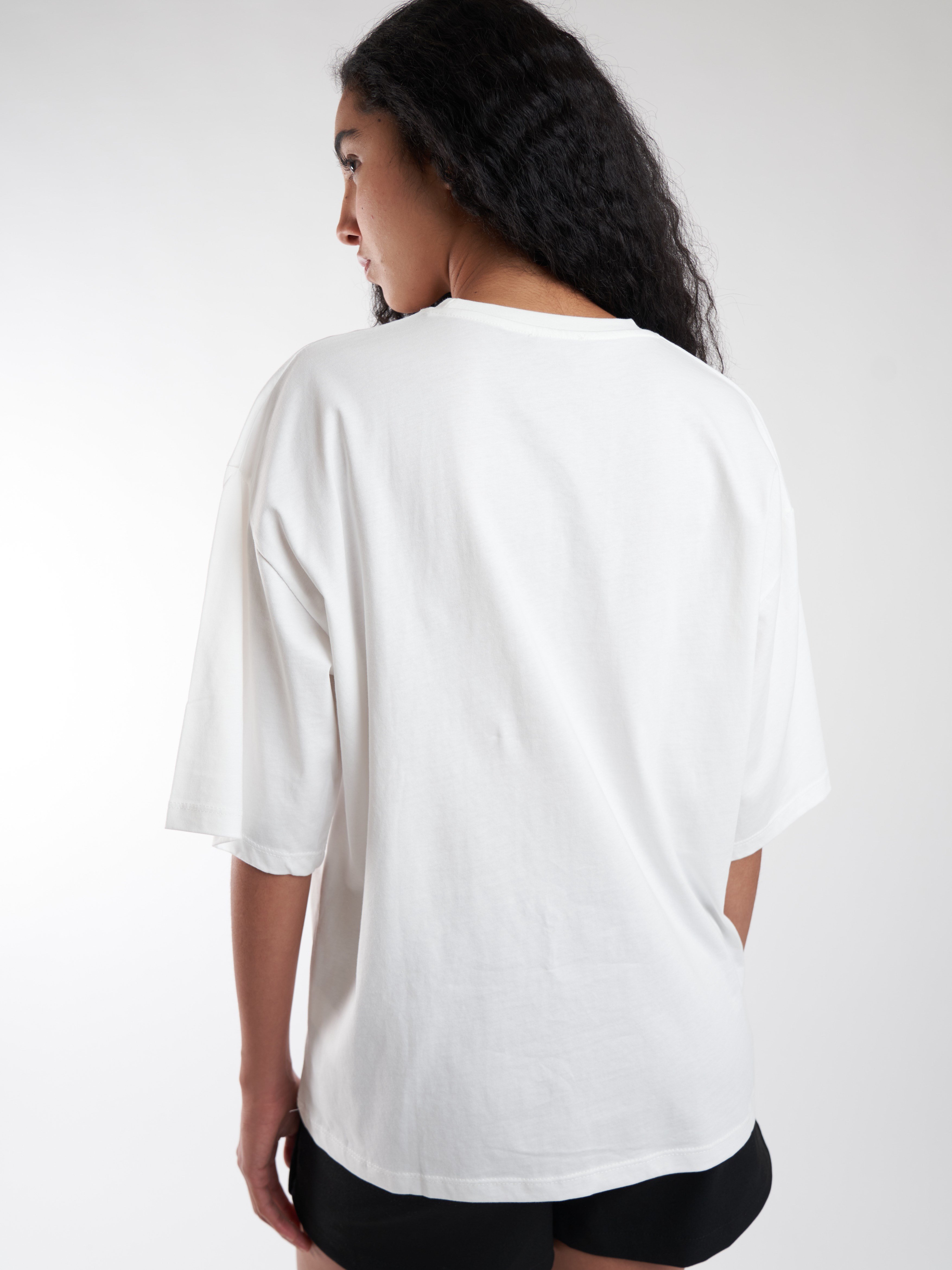 Baskılı Kısa Kol Oversize T-shirt Ekru