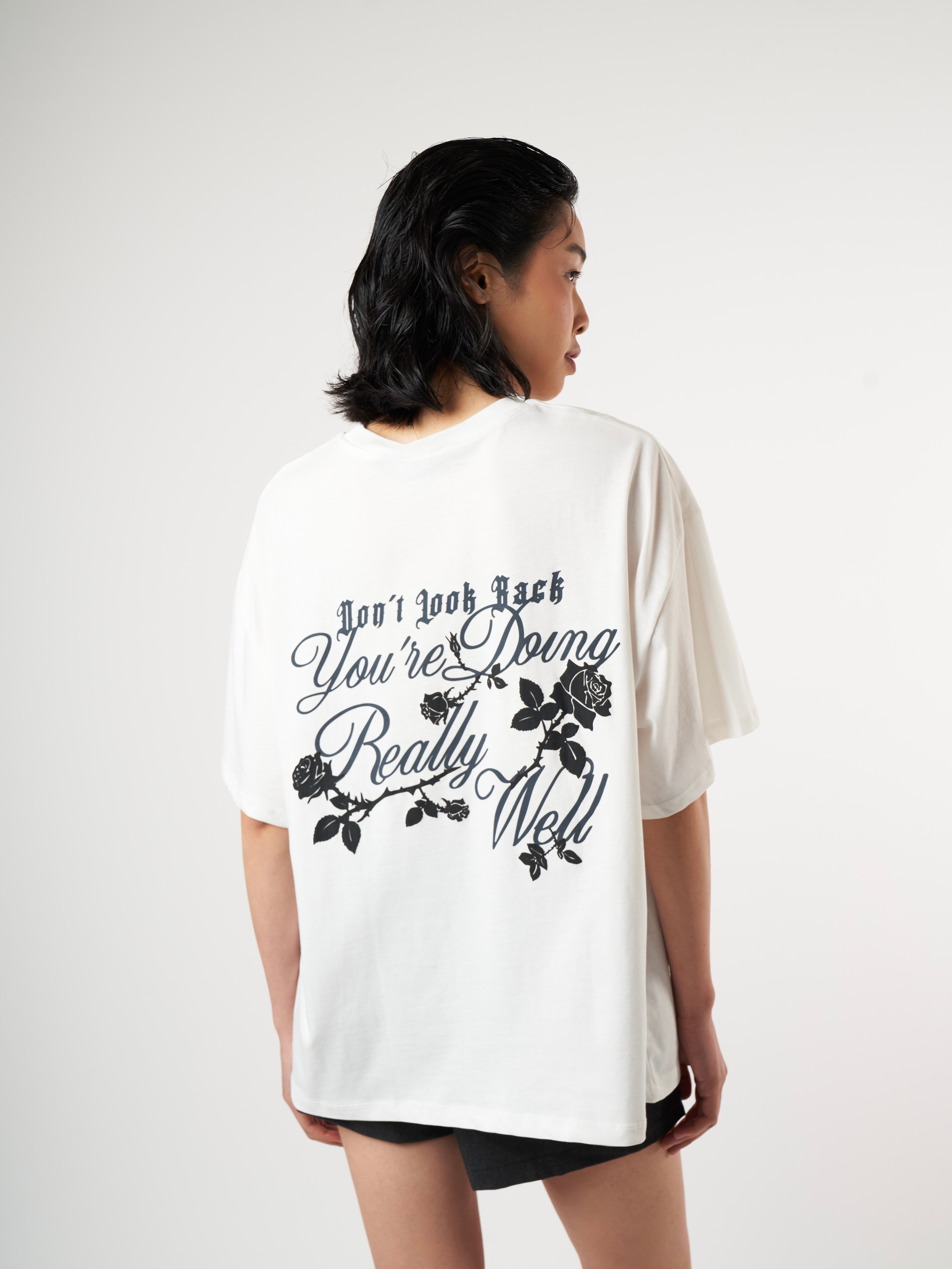 Baskılı Kısa Kol Oversize T-shirt Ekru
