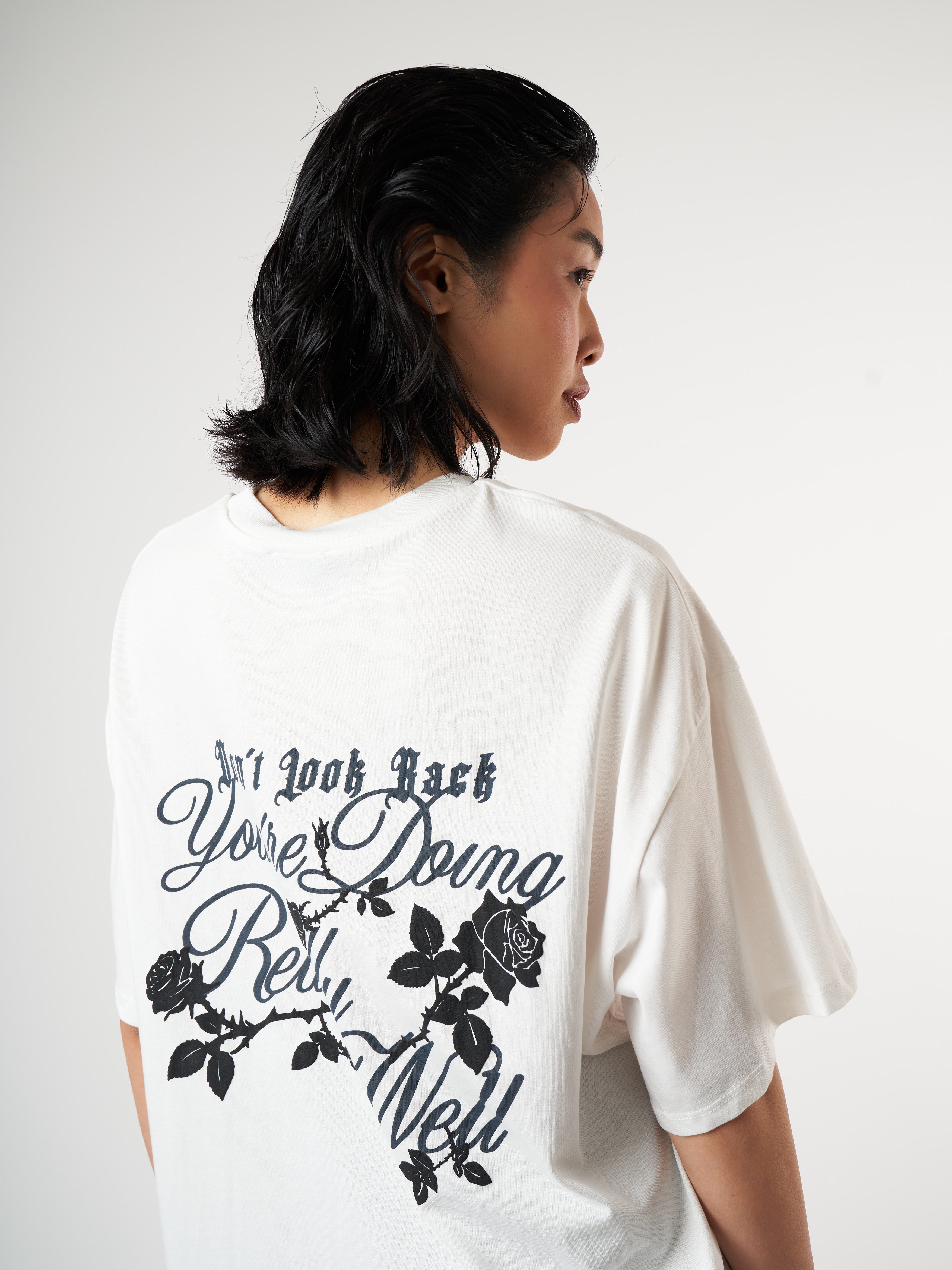 Baskılı Kısa Kol Oversize T-shirt Ekru