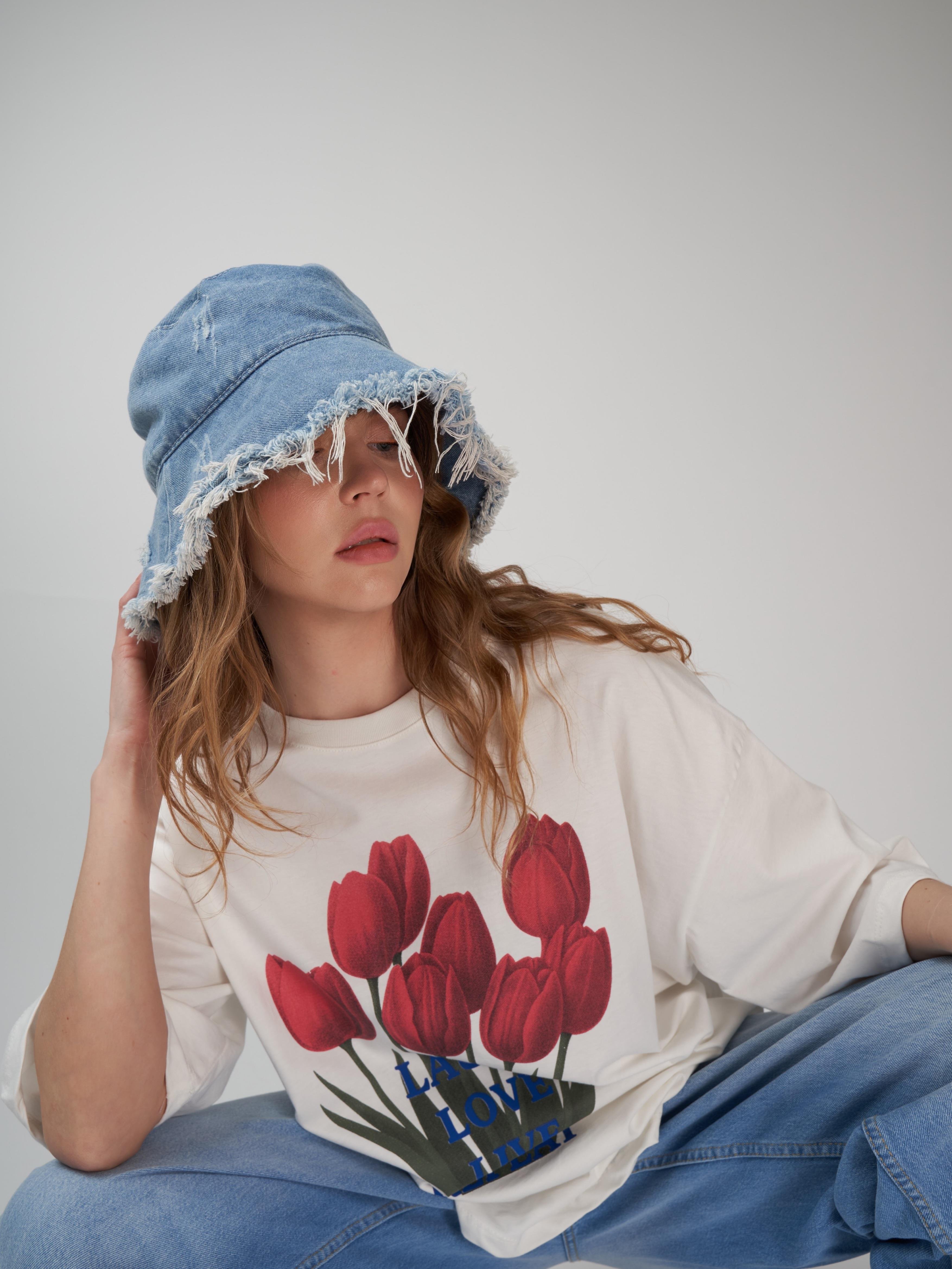 Baskılı Kısa Kol Oversize T-shirt Ekru