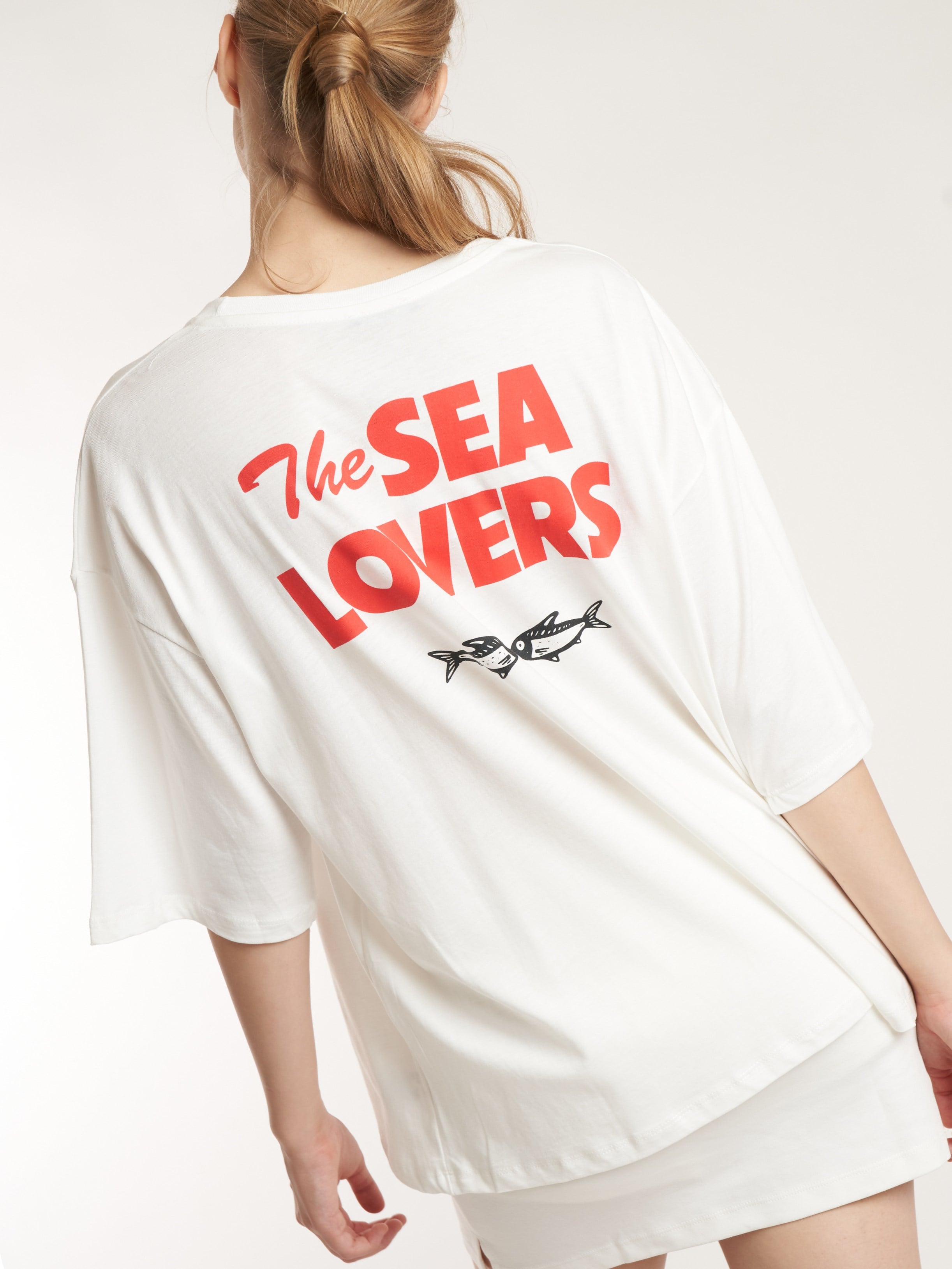 Baskılı Kısa Kol Oversize T-shirt Ekru