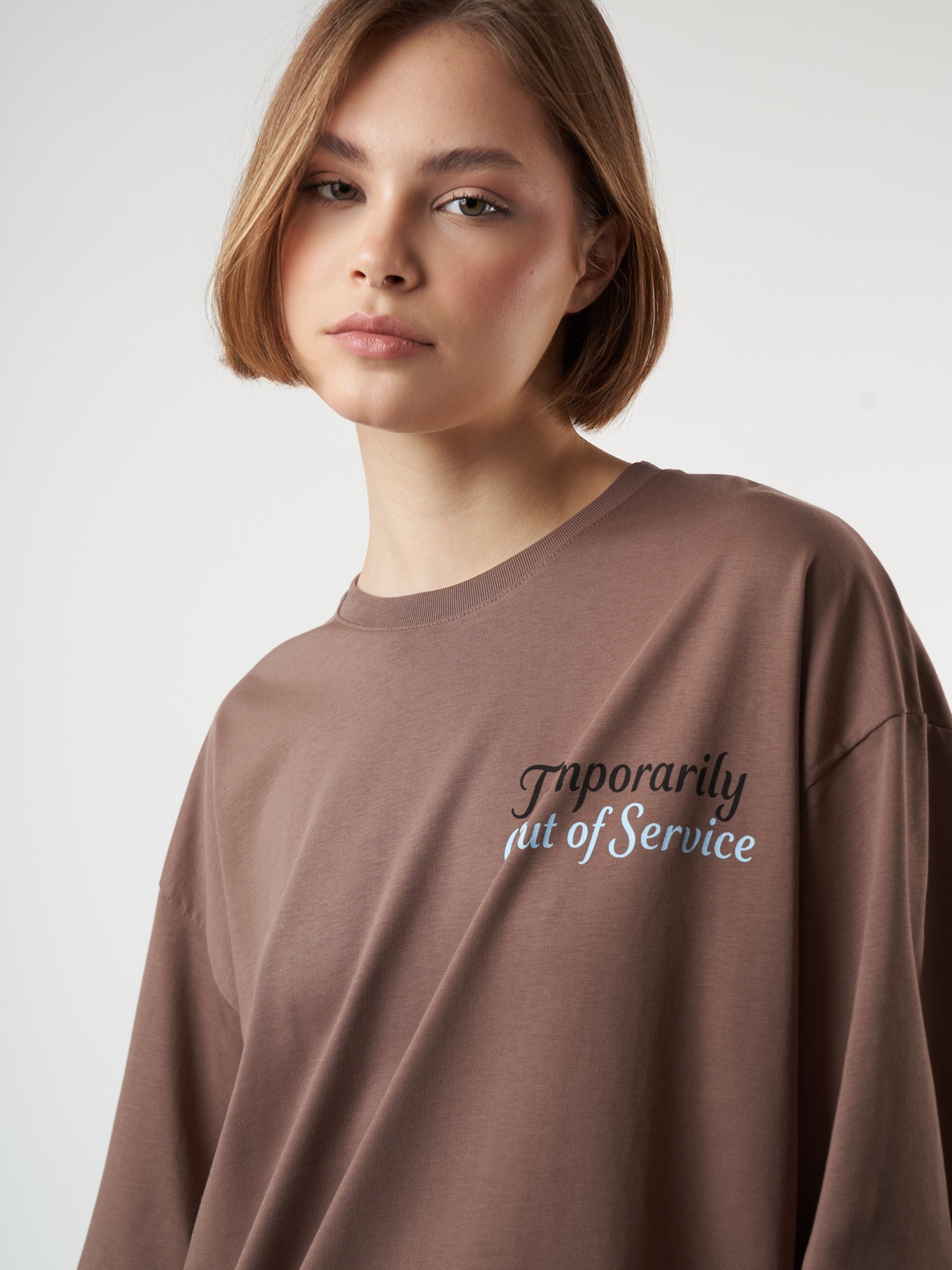 Baskılı Kısa Kol Oversize T-shirt Fındık