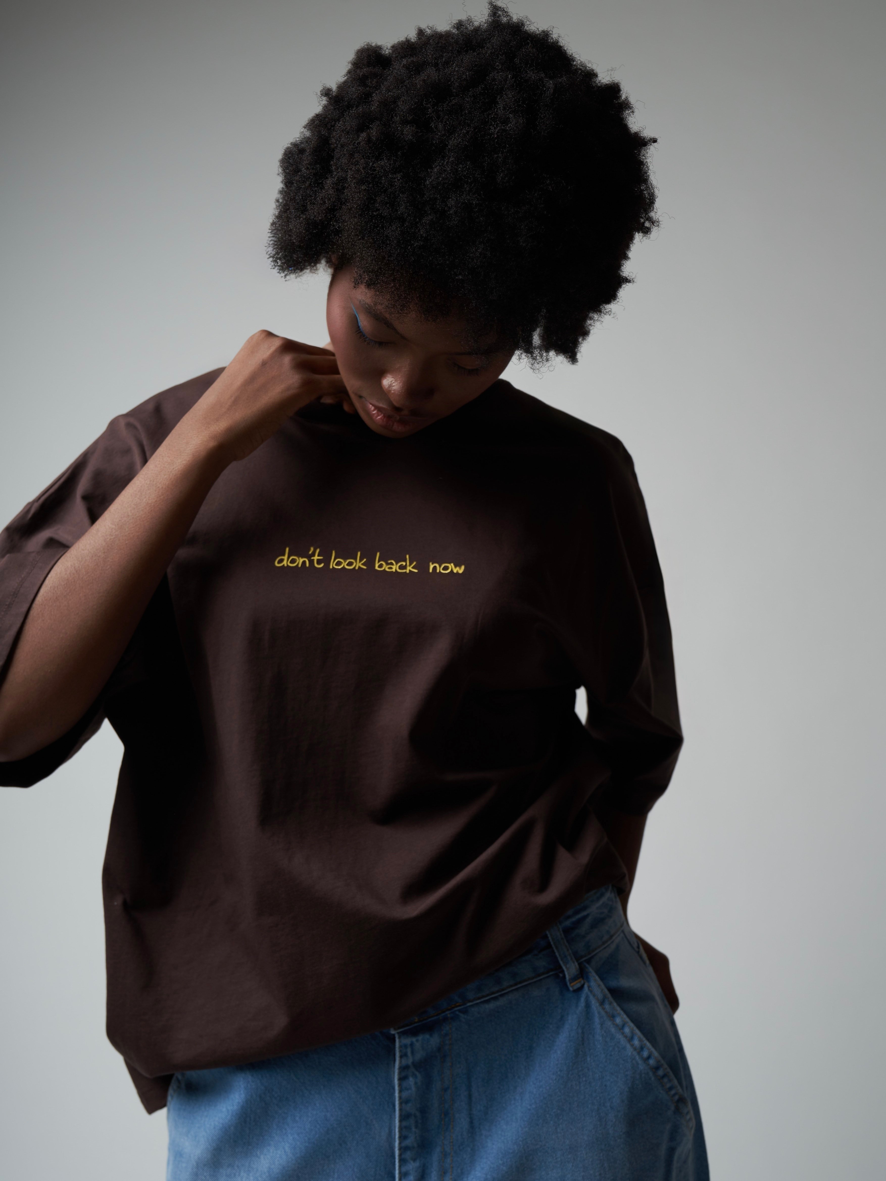 Baskılı Kısa Kol Oversize T-shirt Kahve