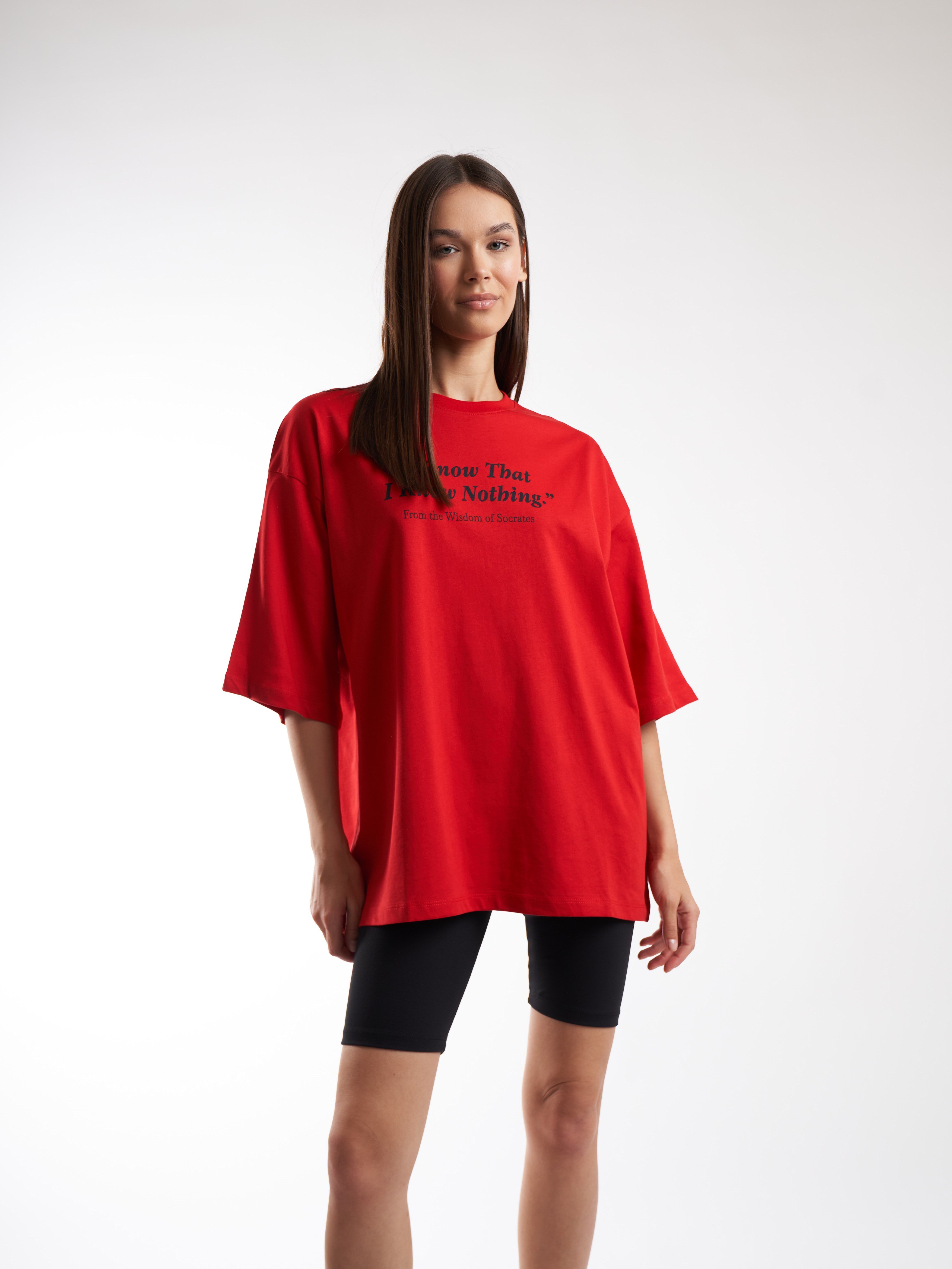 Baskılı Kısa Kol Oversize T-shirt Kırmızı