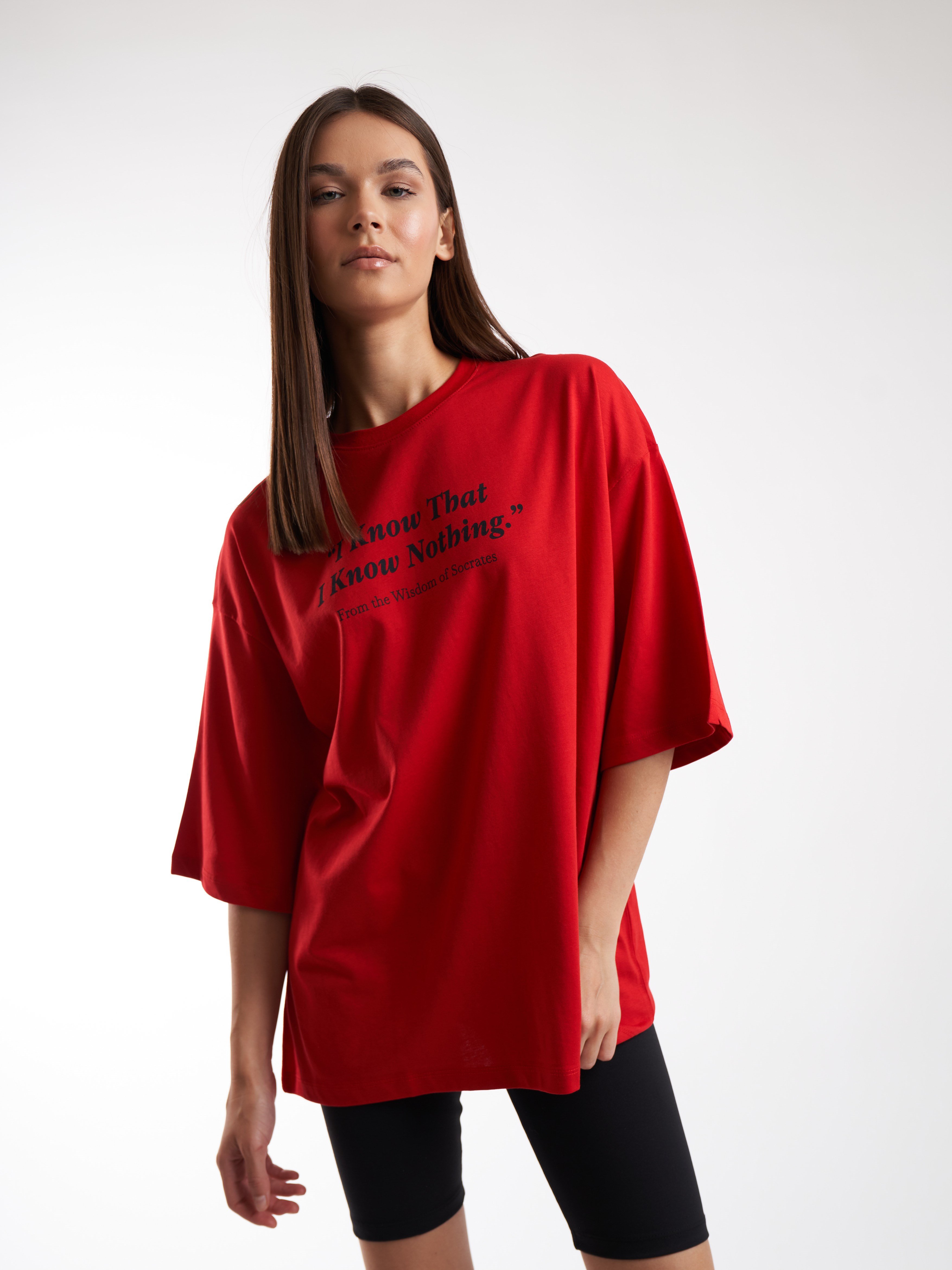 Baskılı Kısa Kol Oversize T-shirt Kırmızı