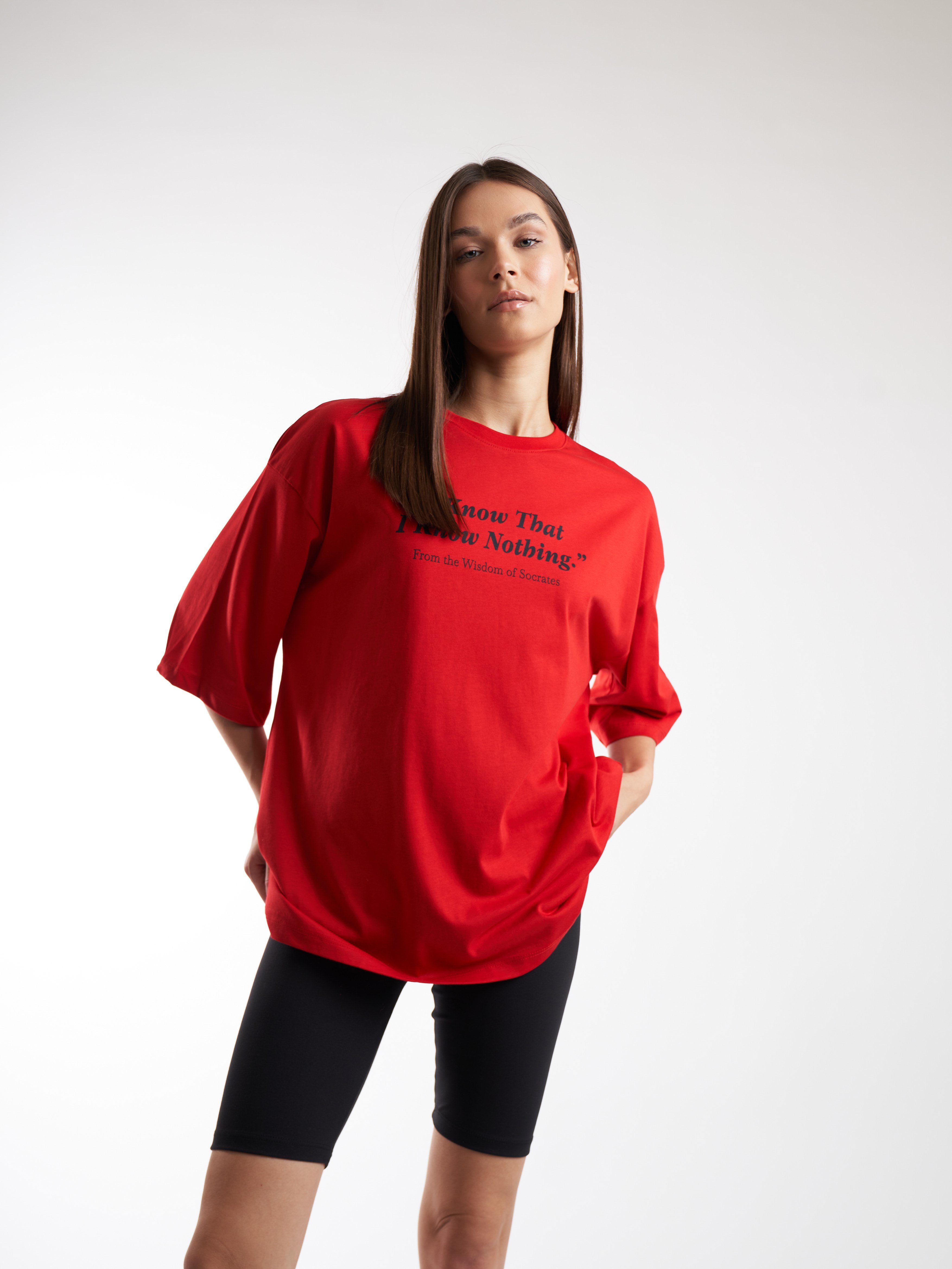 Baskılı Kısa Kol Oversize T-shirt Kırmızı